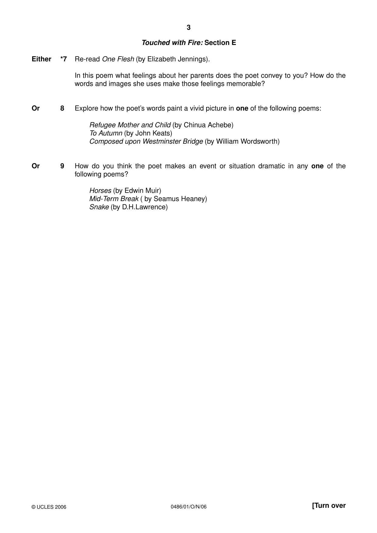 Cambridge IGCSE English - Literature 0486 2006 Oct/Nov Paper 1 · Variant 1 question paper, page 3 of 8