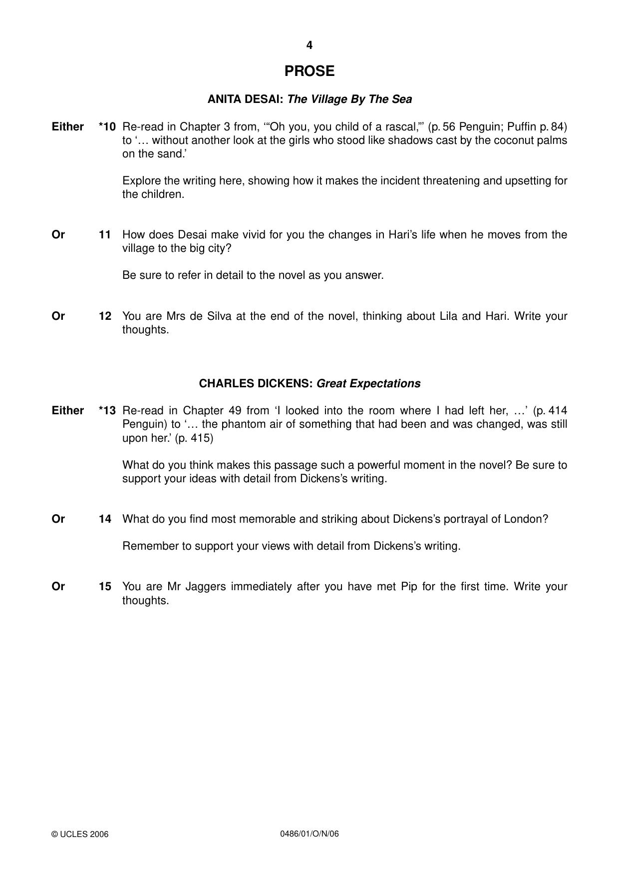 Cambridge IGCSE English - Literature 0486 2006 Oct/Nov Paper 1 · Variant 1 question paper, page 4 of 8
