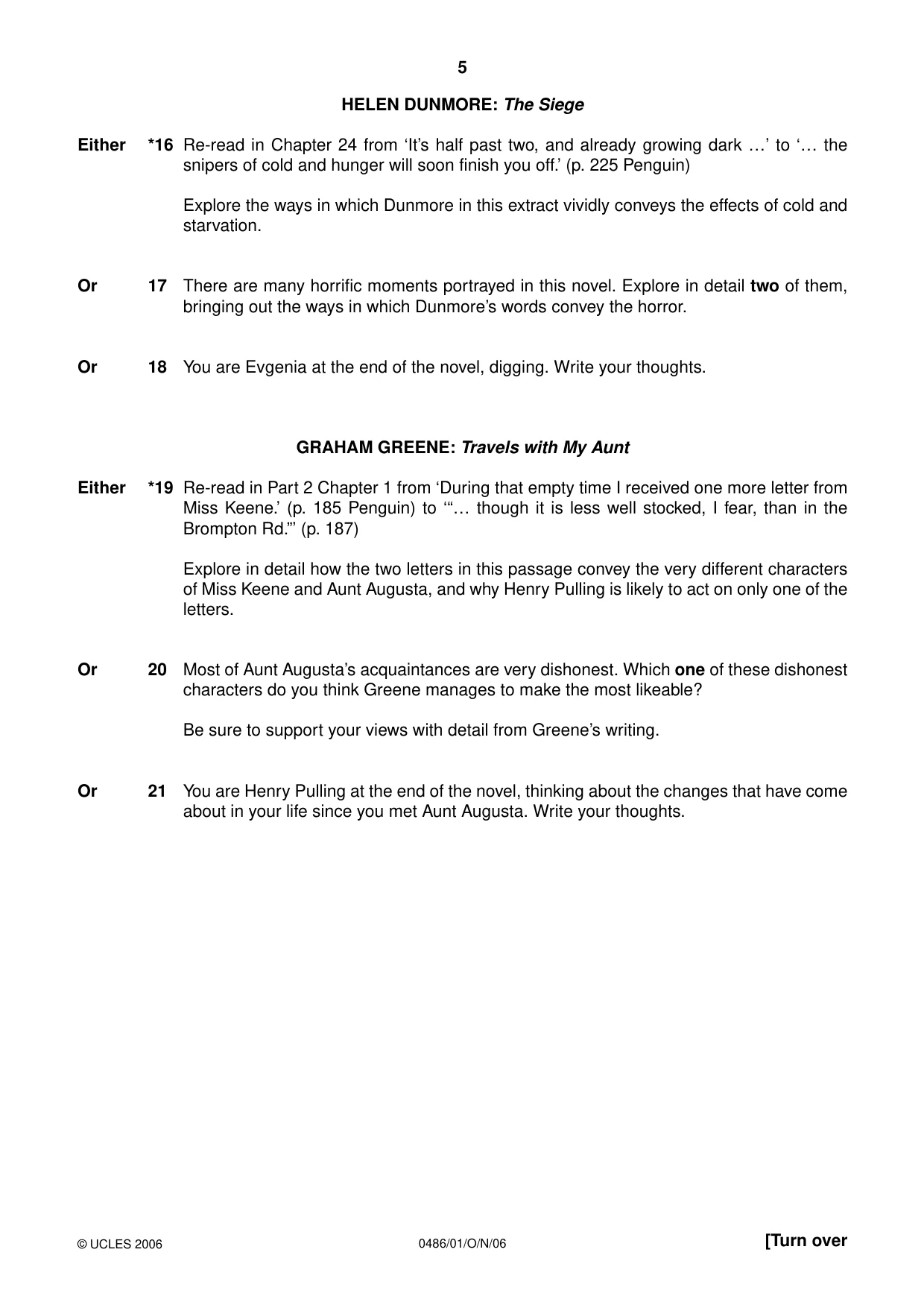 Cambridge IGCSE English - Literature 0486 2006 Oct/Nov Paper 1 · Variant 1 question paper, page 5 of 8