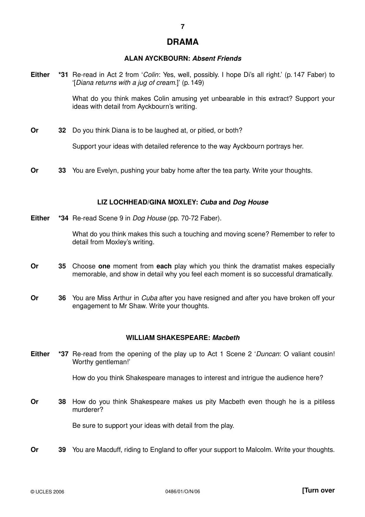 Cambridge IGCSE English - Literature 0486 2006 Oct/Nov Paper 1 · Variant 1 question paper, page 7 of 8
