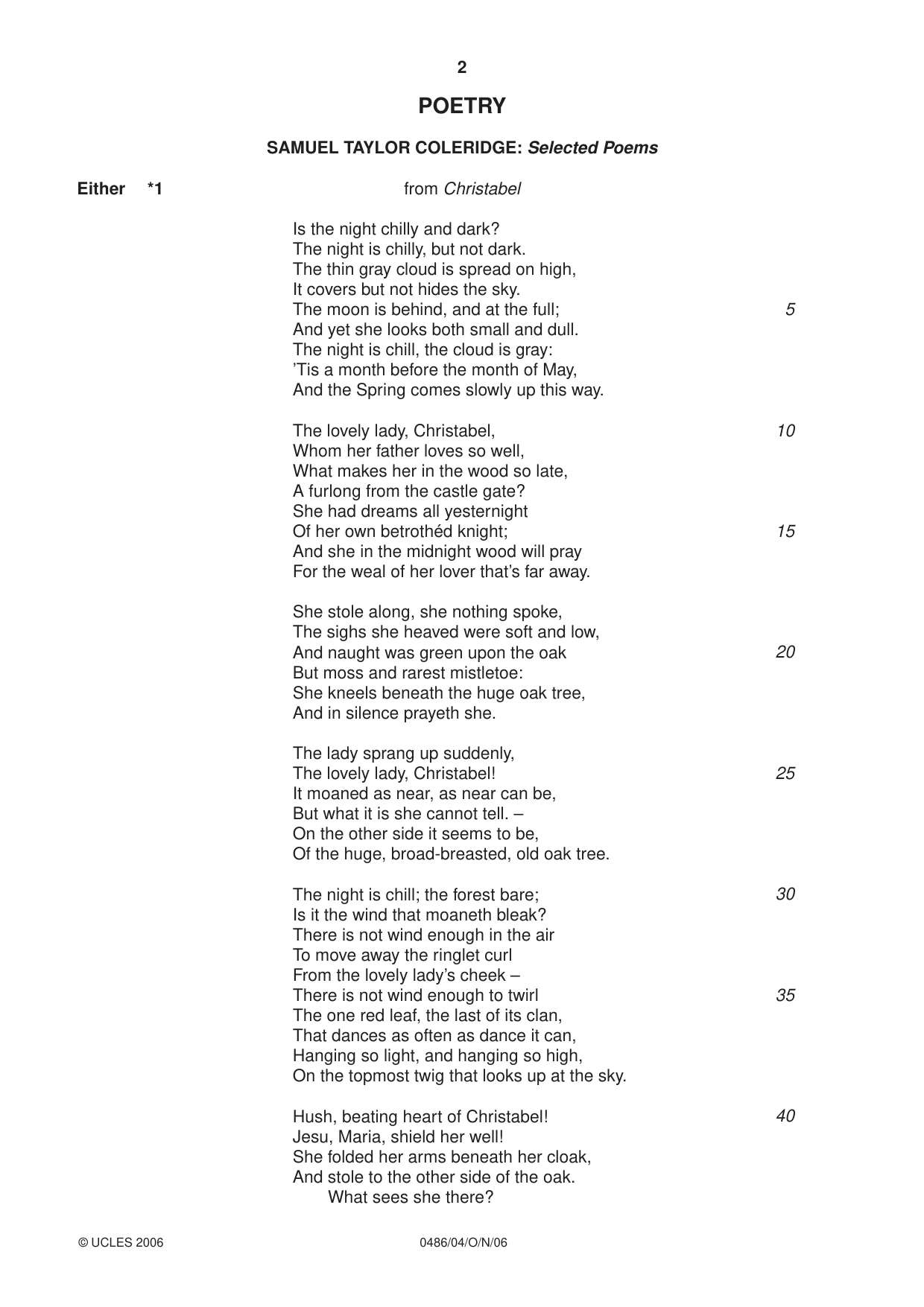 Cambridge IGCSE English - Literature 0486 2006 Oct/Nov Paper 4 · Variant 1 question paper, page 2 of 32