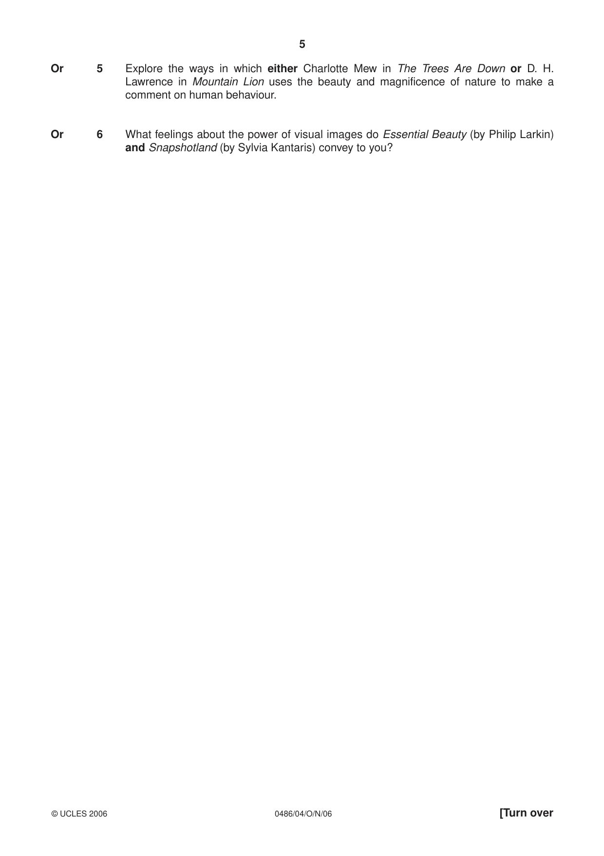 Cambridge IGCSE English - Literature 0486 2006 Oct/Nov Paper 4 · Variant 1 question paper, page 5 of 32