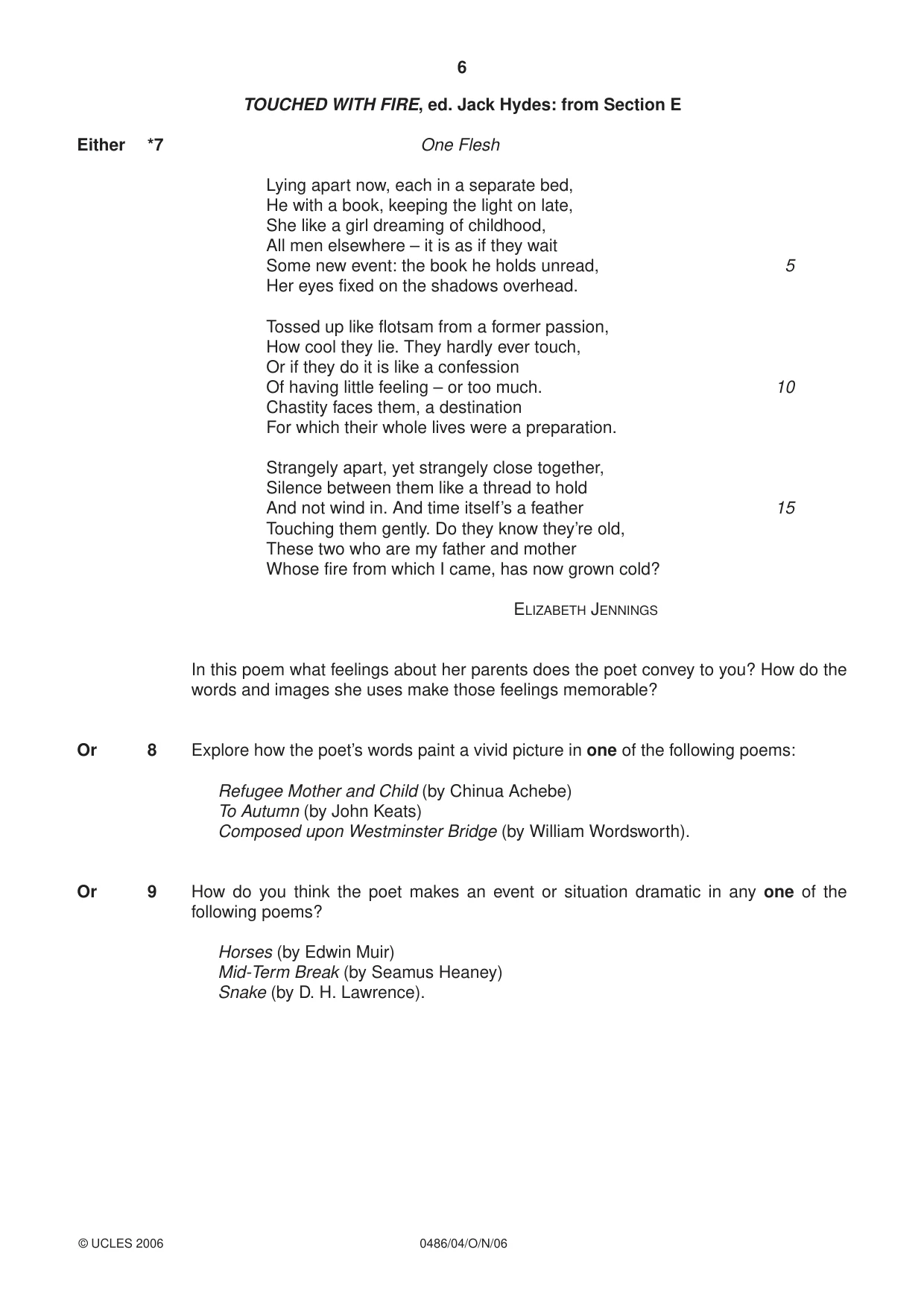 Cambridge IGCSE English - Literature 0486 2006 Oct/Nov Paper 4 · Variant 1 question paper, page 6 of 32