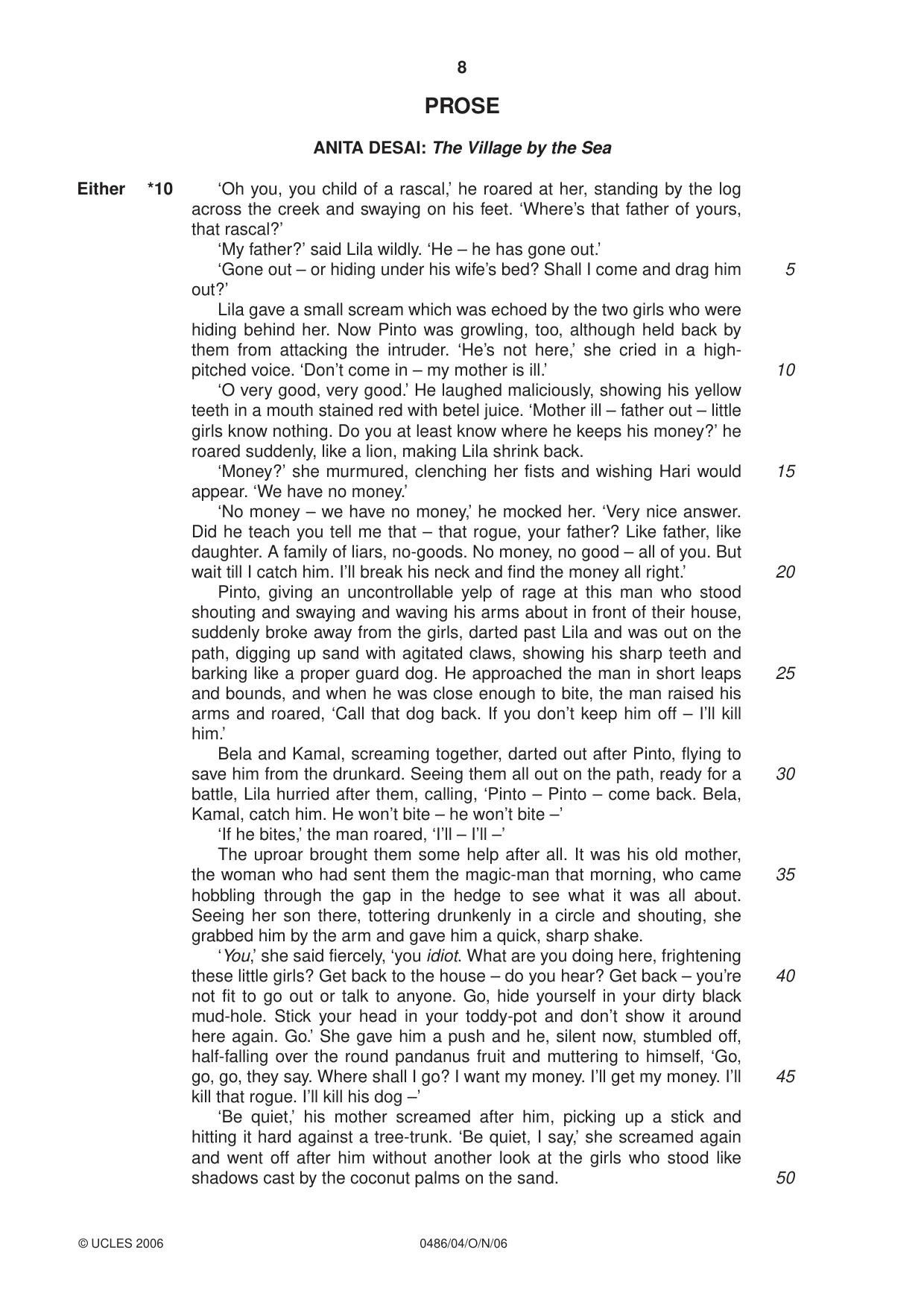 Cambridge IGCSE English - Literature 0486 2006 Oct/Nov Paper 4 · Variant 1 question paper, page 8 of 32