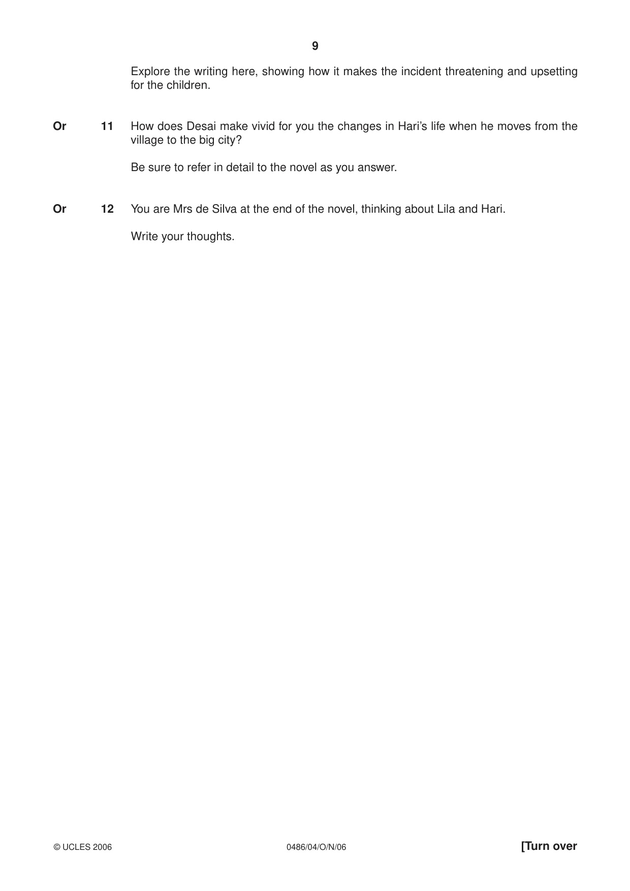 Cambridge IGCSE English - Literature 0486 2006 Oct/Nov Paper 4 · Variant 1 question paper, page 9 of 32