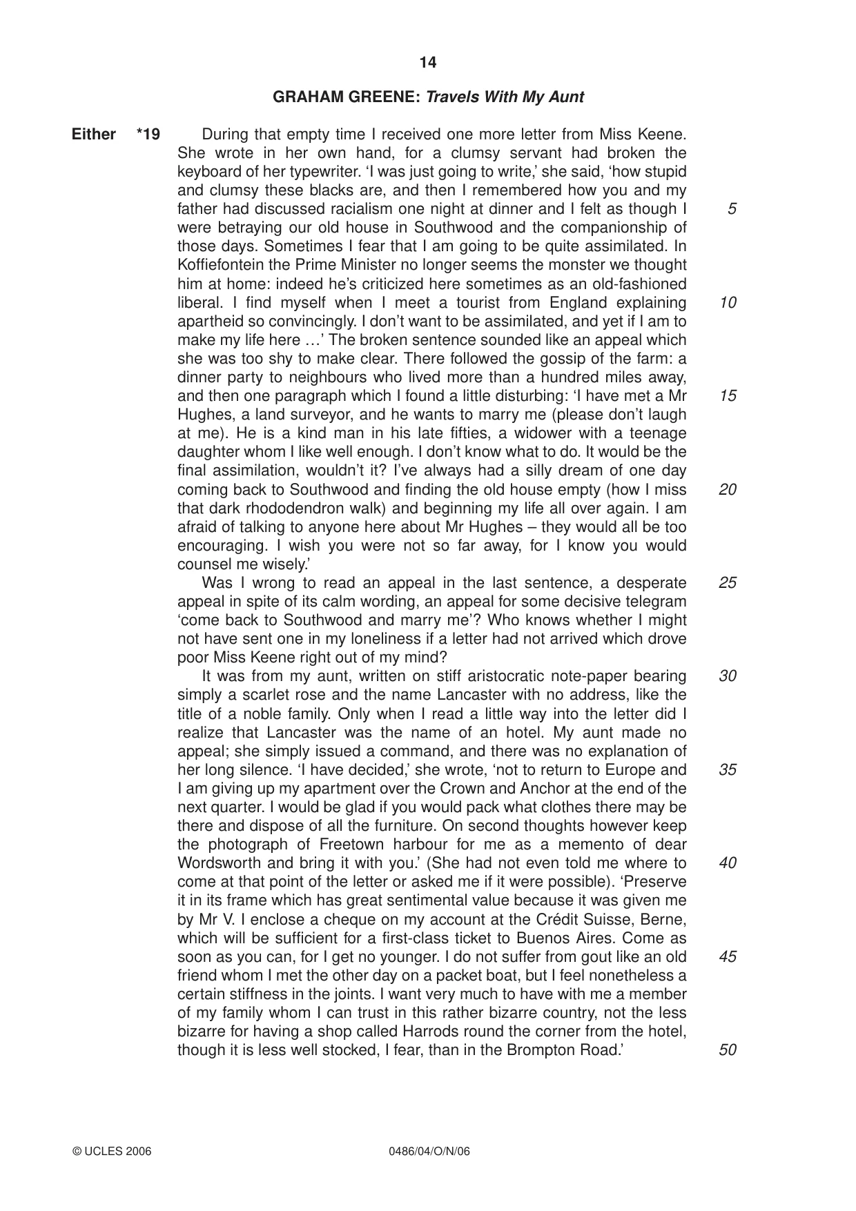 Cambridge IGCSE English - Literature 0486 2006 Oct/Nov Paper 4 · Variant 1 question paper, page 14 of 32
