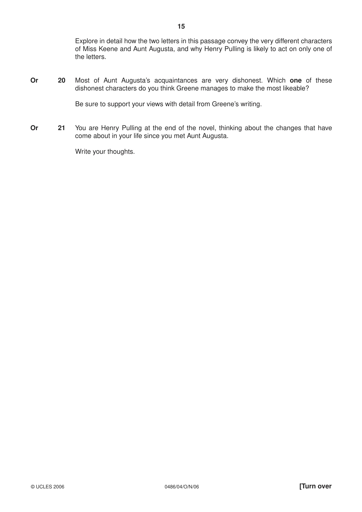 Cambridge IGCSE English - Literature 0486 2006 Oct/Nov Paper 4 · Variant 1 question paper, page 15 of 32