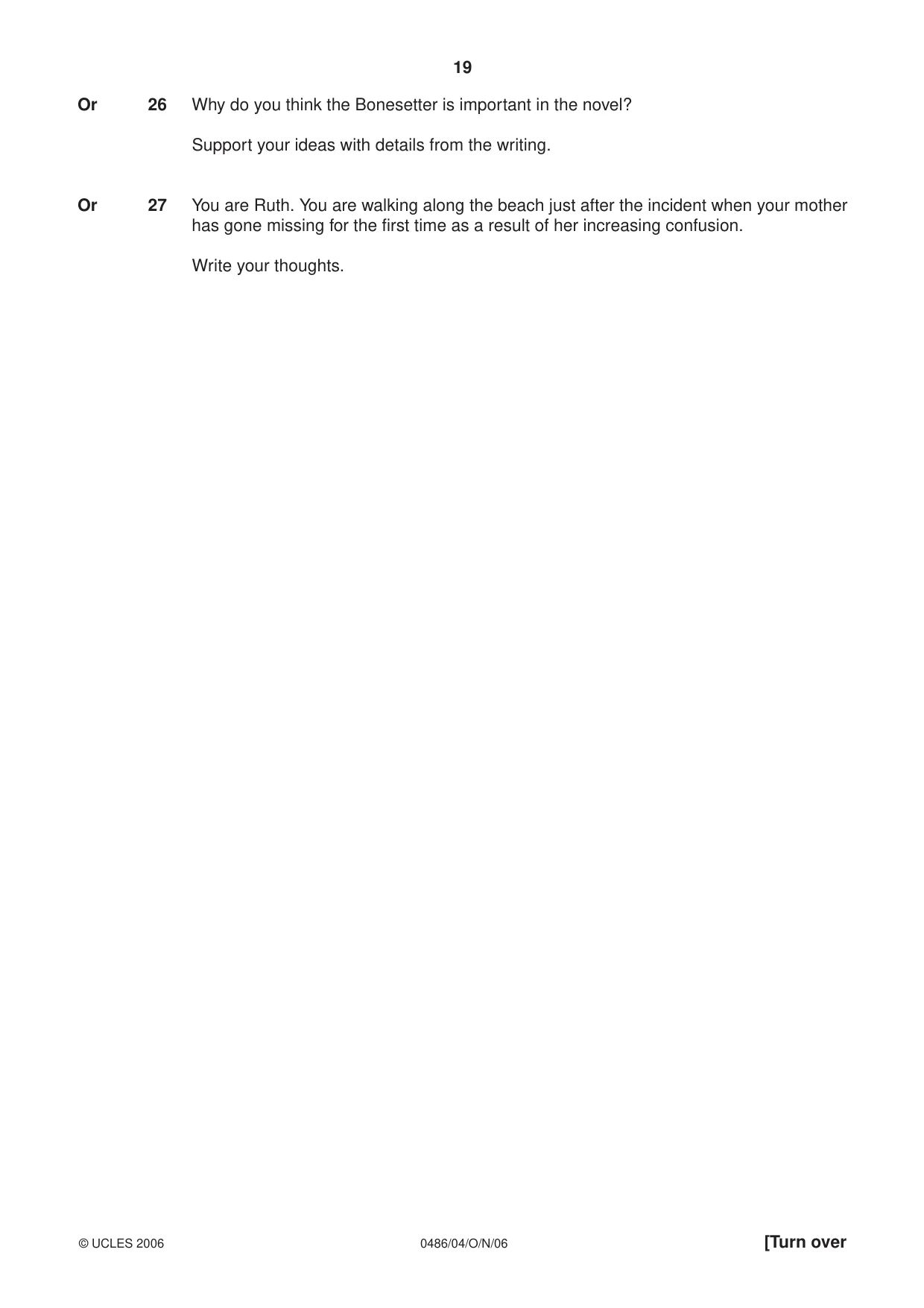 Cambridge IGCSE English - Literature 0486 2006 Oct/Nov Paper 4 · Variant 1 question paper, page 19 of 32