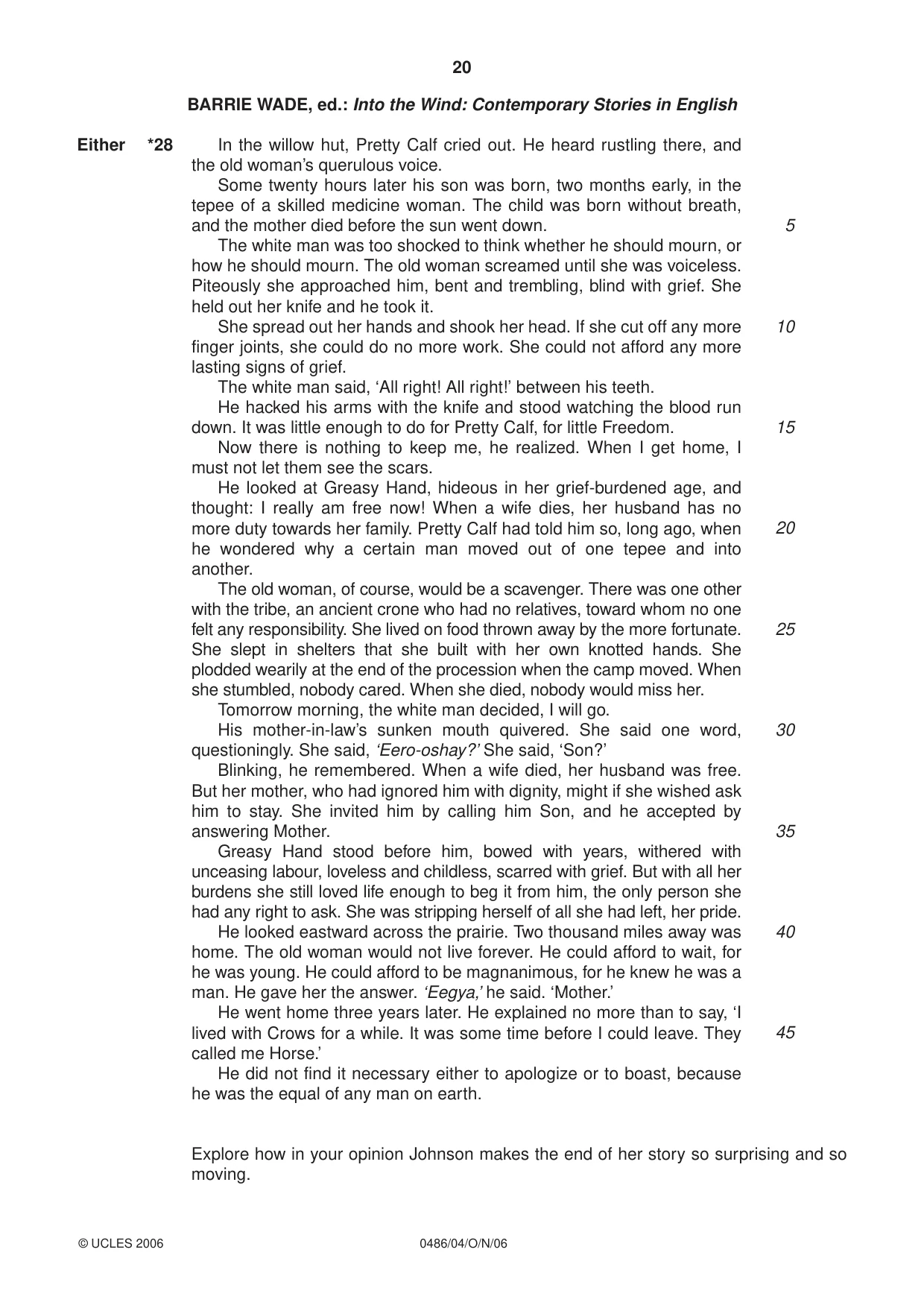 Cambridge IGCSE English - Literature 0486 2006 Oct/Nov Paper 4 · Variant 1 question paper, page 20 of 32