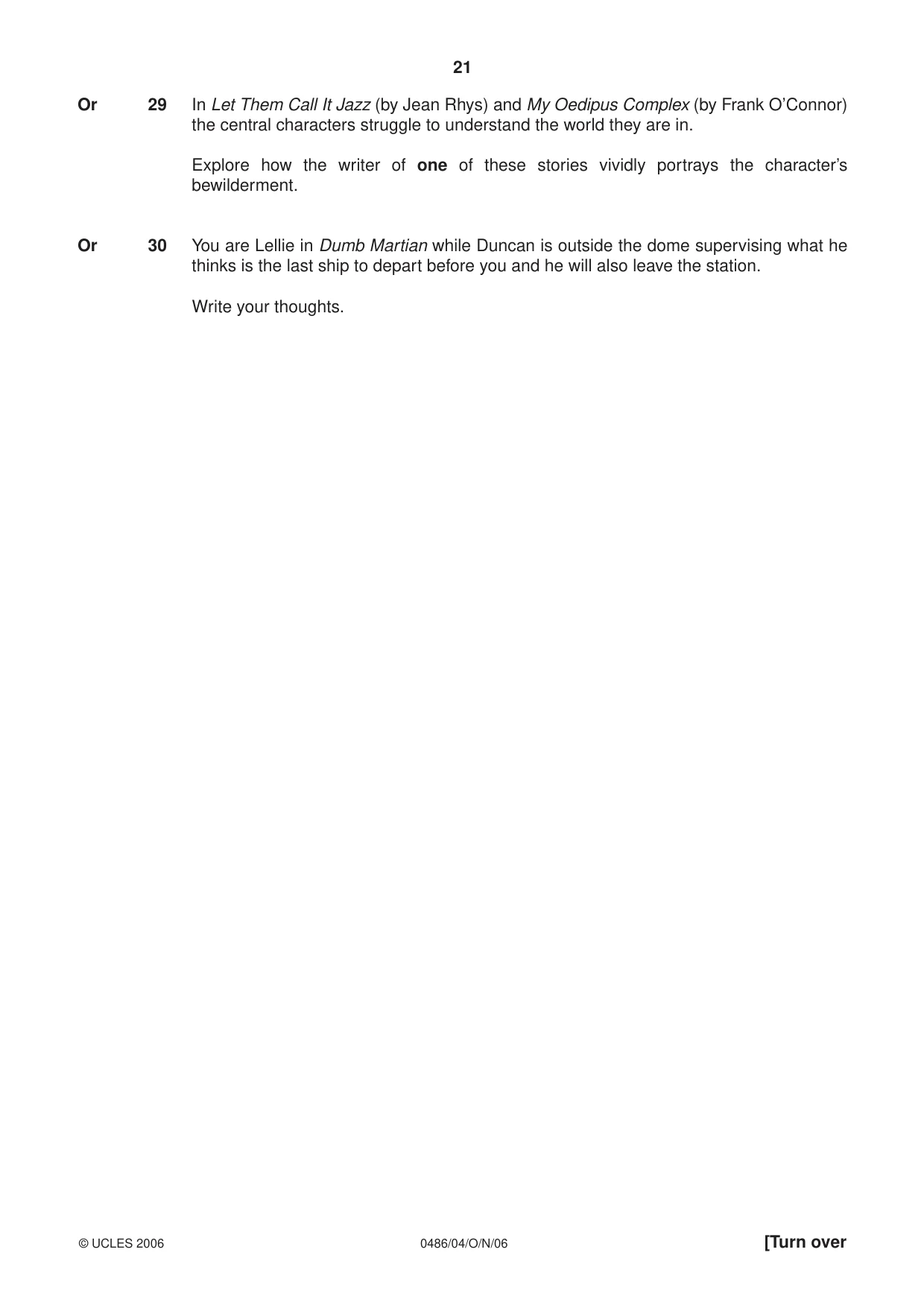 Cambridge IGCSE English - Literature 0486 2006 Oct/Nov Paper 4 · Variant 1 question paper, page 21 of 32