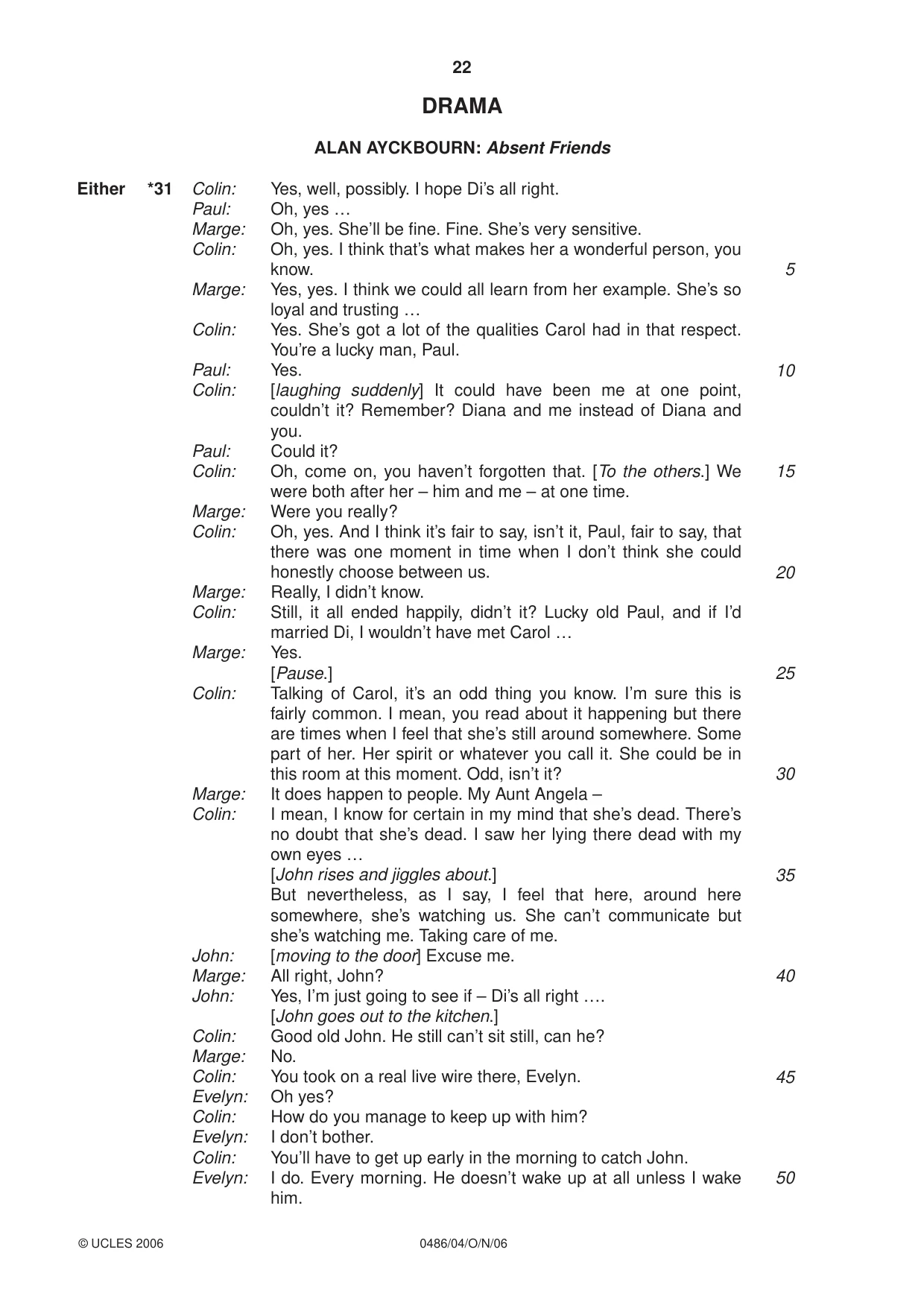 Cambridge IGCSE English - Literature 0486 2006 Oct/Nov Paper 4 · Variant 1 question paper, page 22 of 32