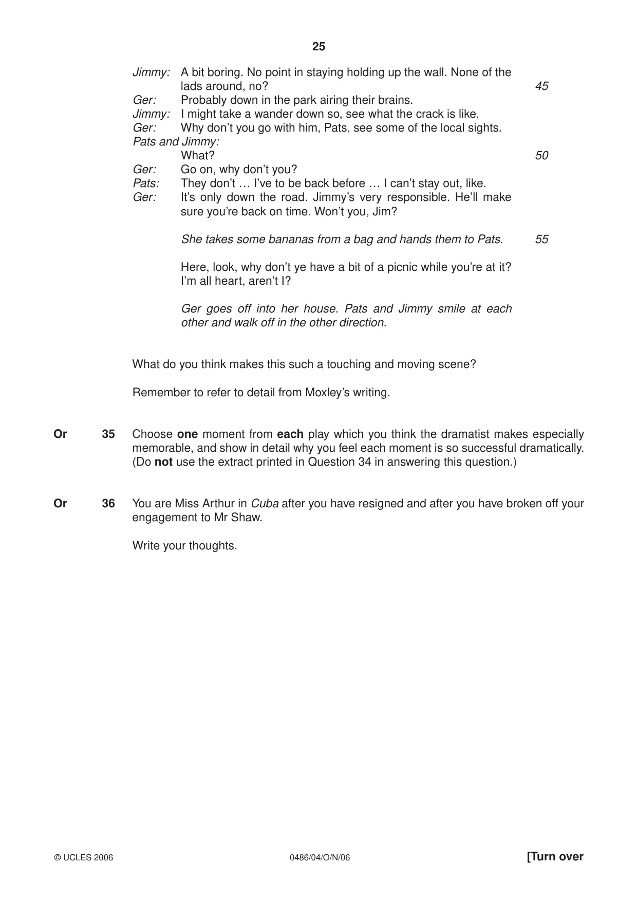 Cambridge IGCSE English - Literature 0486 2006 Oct/Nov Paper 4 · Variant 1 question paper, page 25 of 32