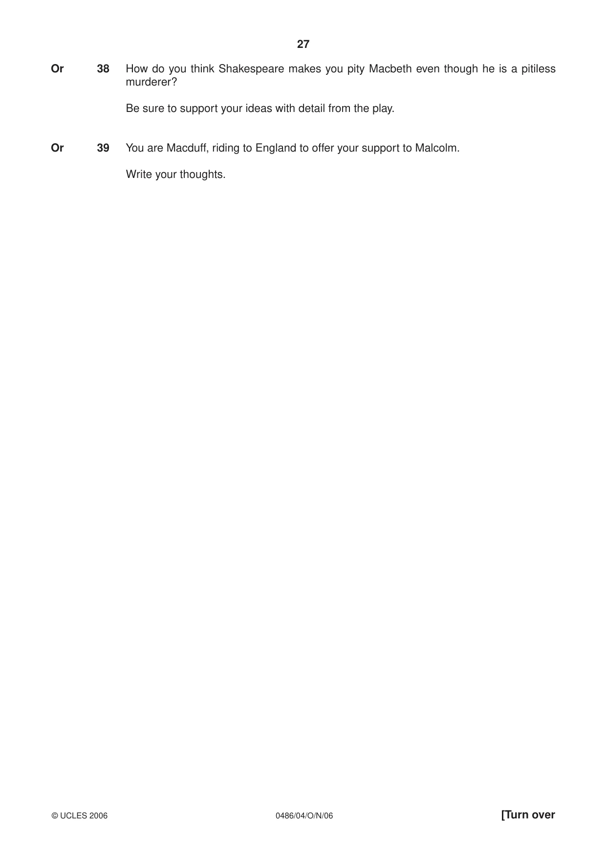 Cambridge IGCSE English - Literature 0486 2006 Oct/Nov Paper 4 · Variant 1 question paper, page 27 of 32