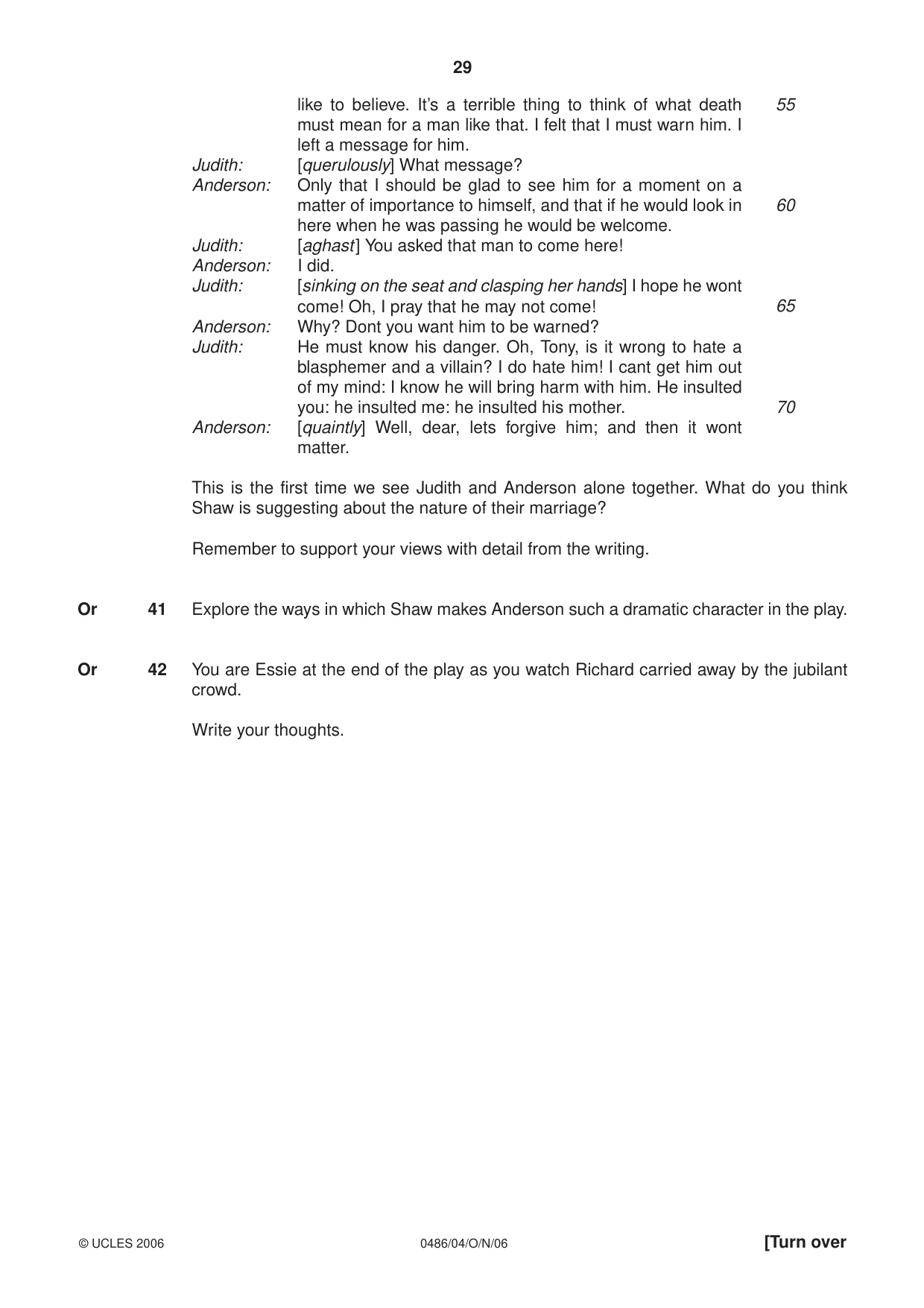 Cambridge IGCSE English - Literature 0486 2006 Oct/Nov Paper 4 · Variant 1 question paper, page 29 of 32