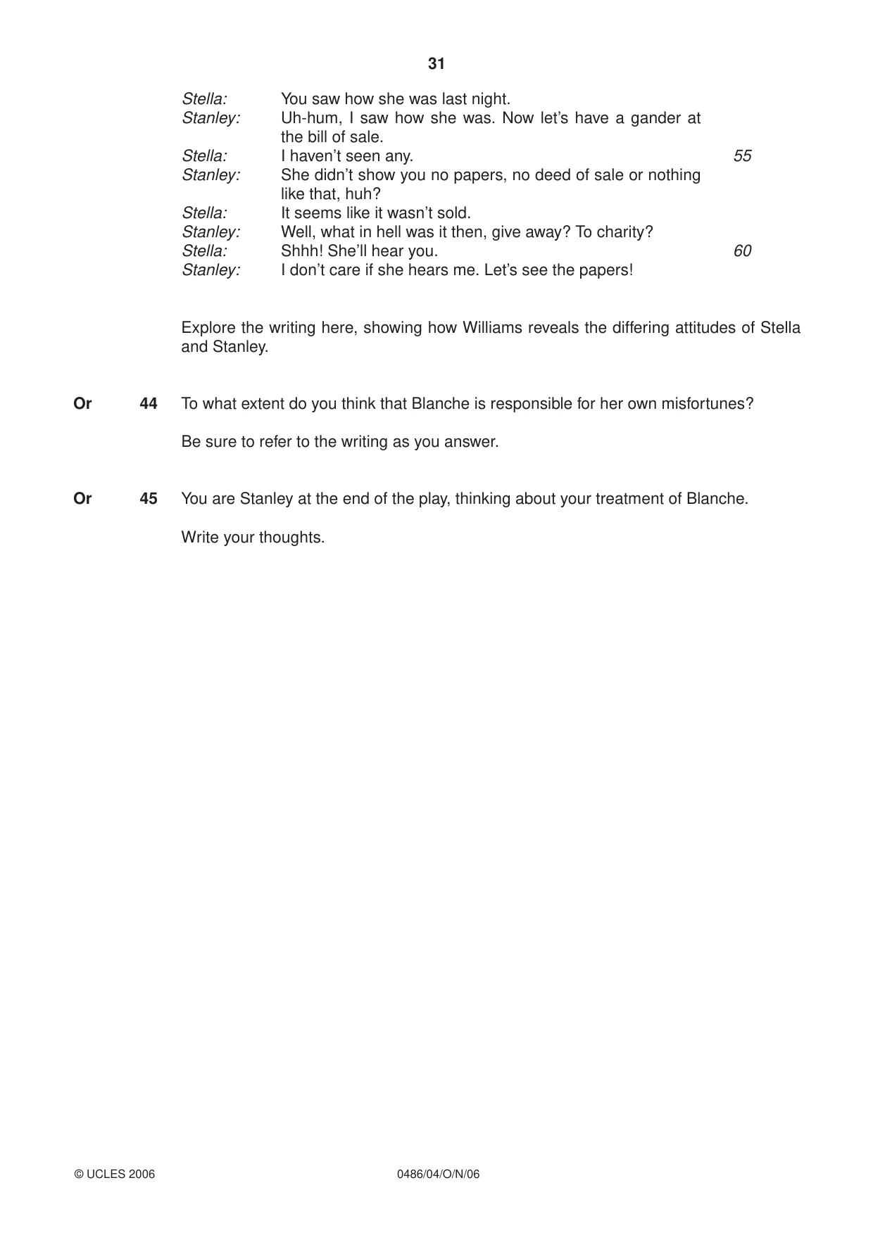 Cambridge IGCSE English - Literature 0486 2006 Oct/Nov Paper 4 · Variant 1 question paper, page 31 of 32