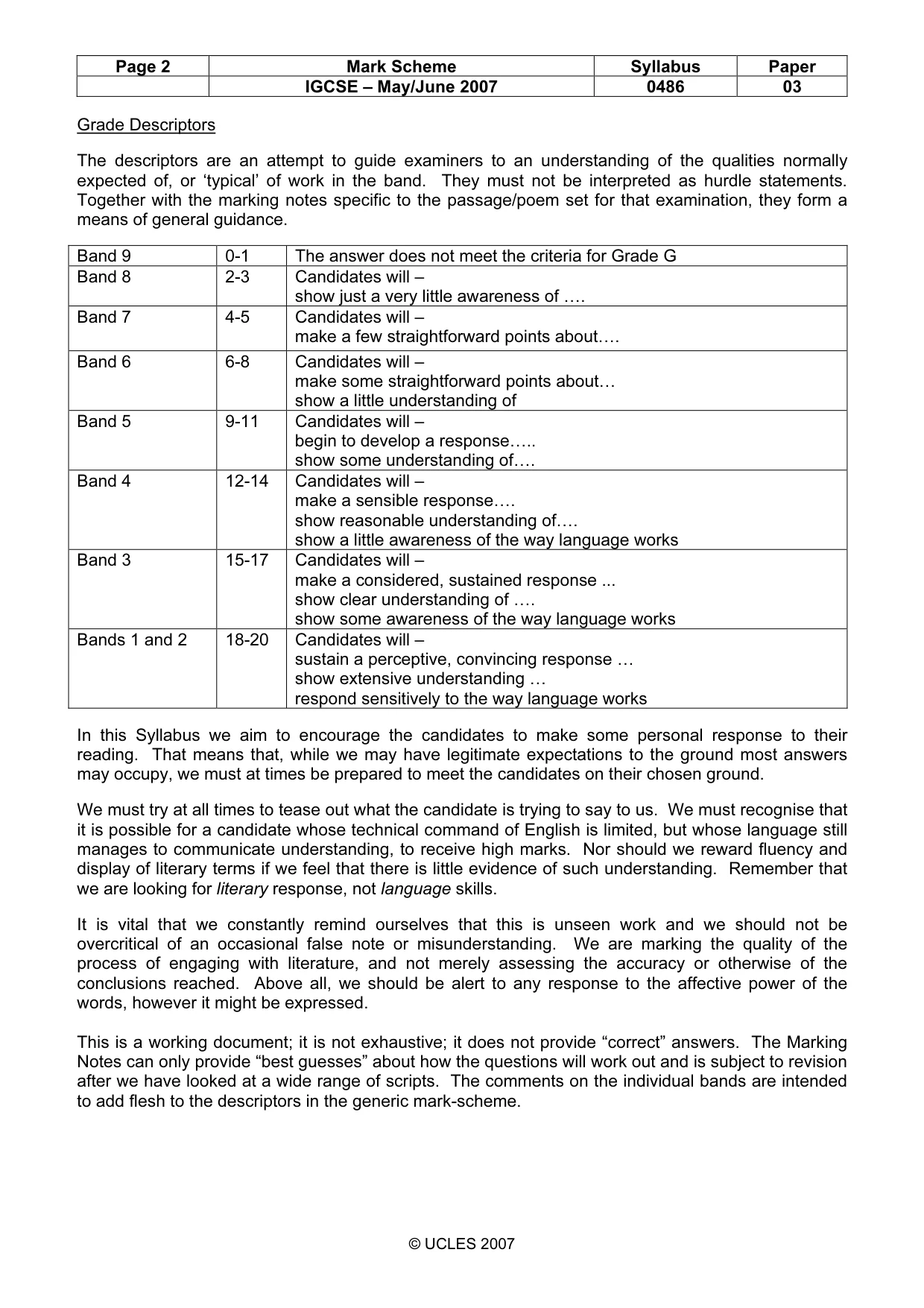 Mark scheme, page 2 of 5