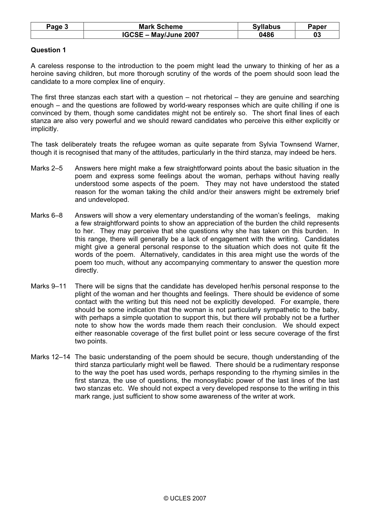 Mark scheme, page 3 of 5