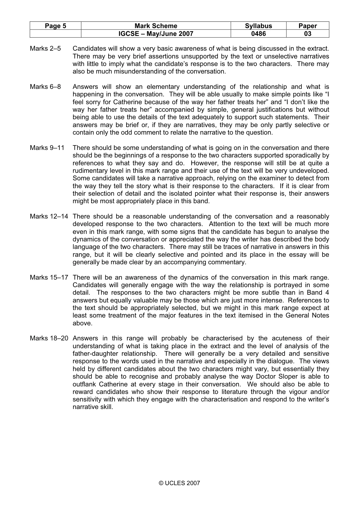 Mark scheme, page 5 of 5