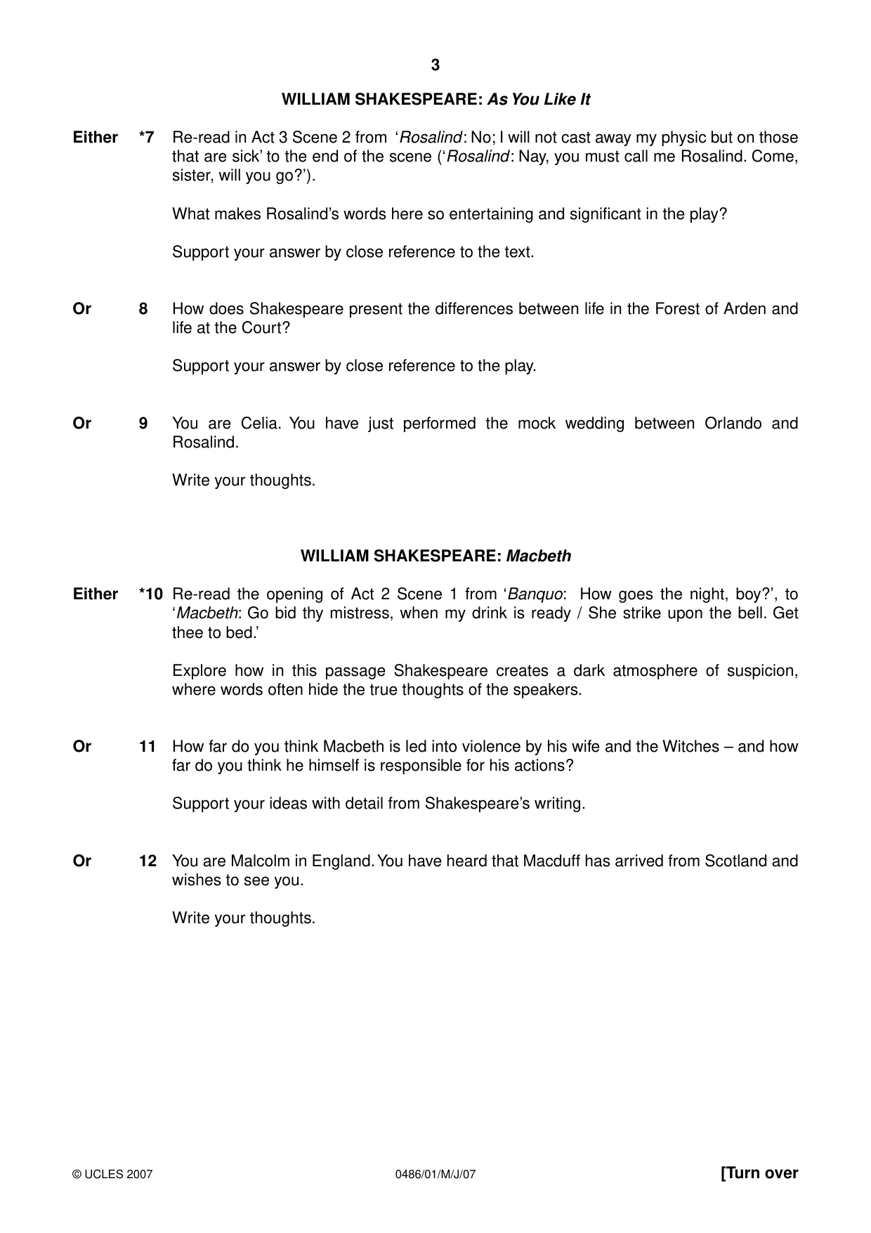 Cambridge IGCSE English - Literature 0486 2007 May/June Paper 1 · Variant 1 question paper, page 3 of 12