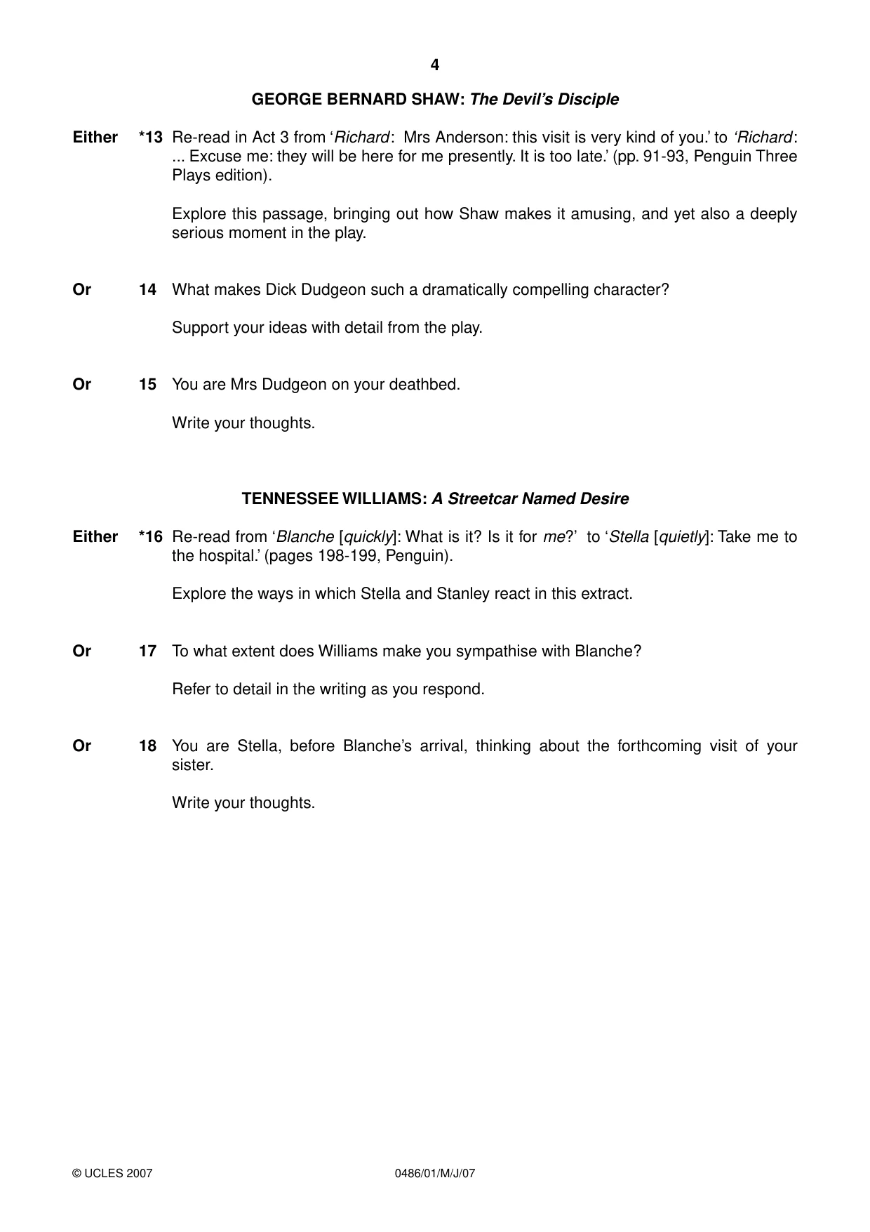Cambridge IGCSE English - Literature 0486 2007 May/June Paper 1 · Variant 1 question paper, page 4 of 12