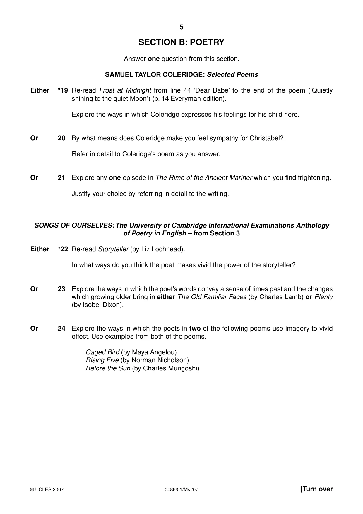 Cambridge IGCSE English - Literature 0486 2007 May/June Paper 1 · Variant 1 question paper, page 5 of 12