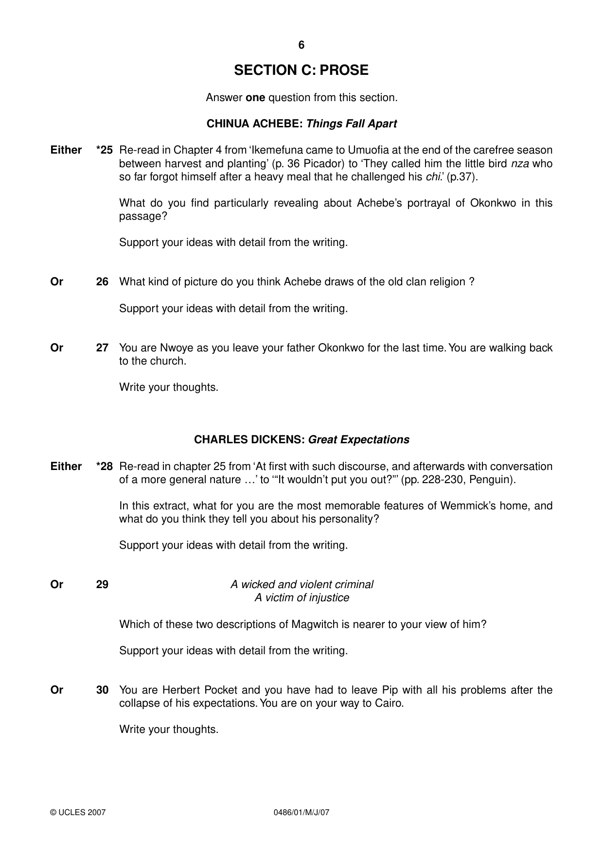 Cambridge IGCSE English - Literature 0486 2007 May/June Paper 1 · Variant 1 question paper, page 6 of 12
