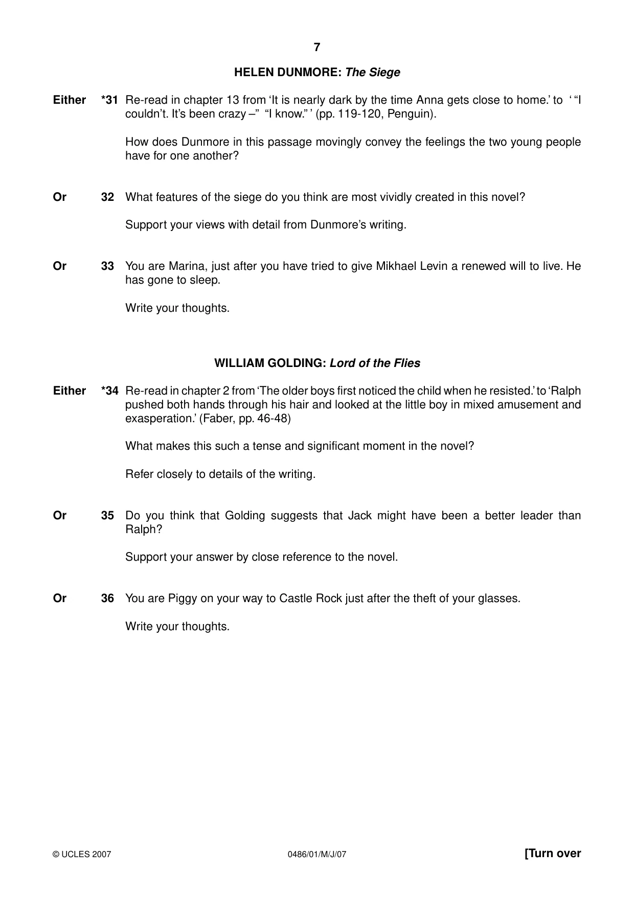 Cambridge IGCSE English - Literature 0486 2007 May/June Paper 1 · Variant 1 question paper, page 7 of 12