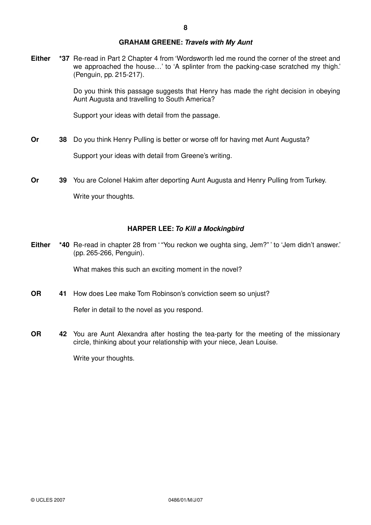 Cambridge IGCSE English - Literature 0486 2007 May/June Paper 1 · Variant 1 question paper, page 8 of 12