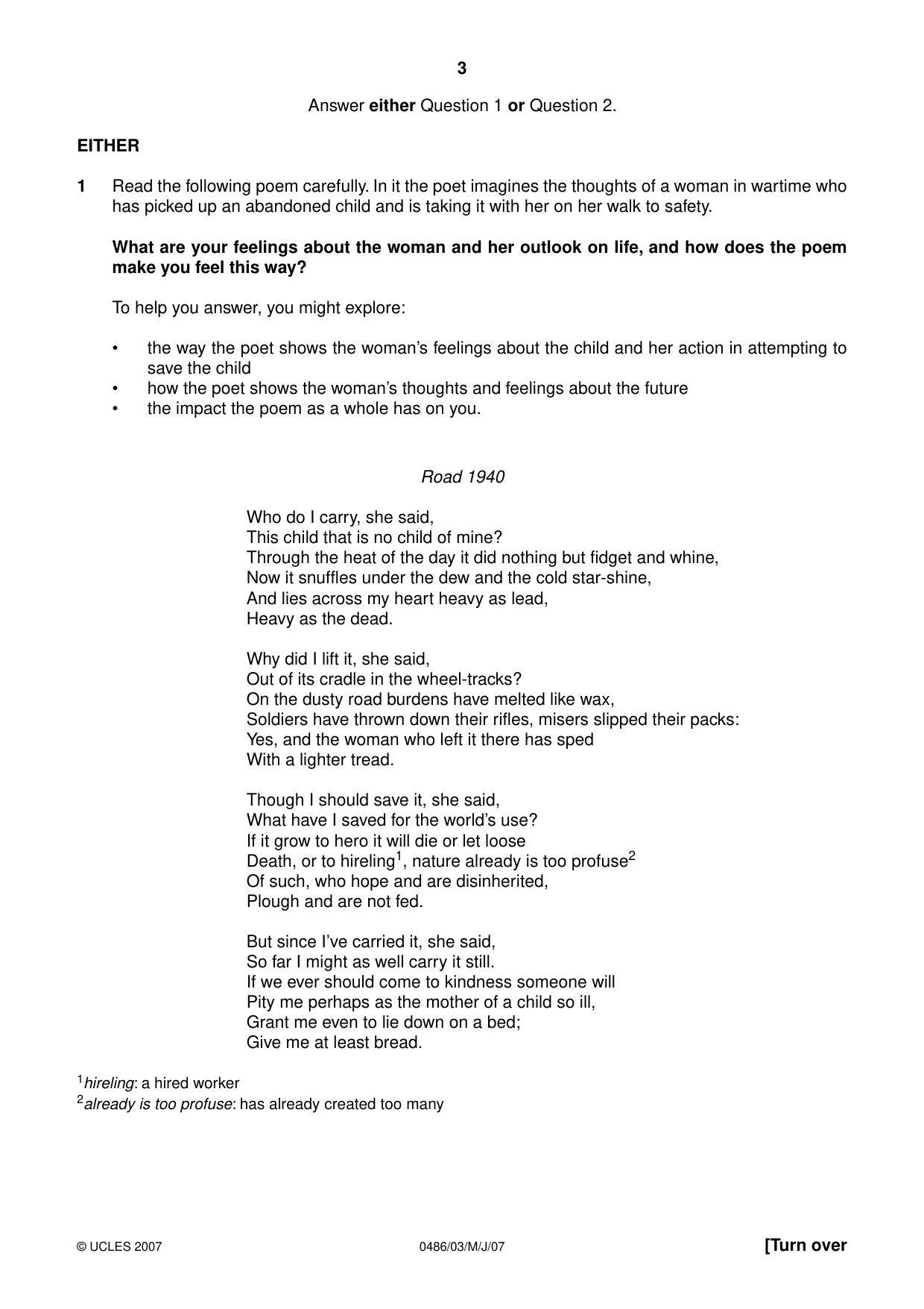 Cambridge IGCSE English - Literature 0486 2007 May/June Paper 3 · Variant 1 question paper, page 3 of 8