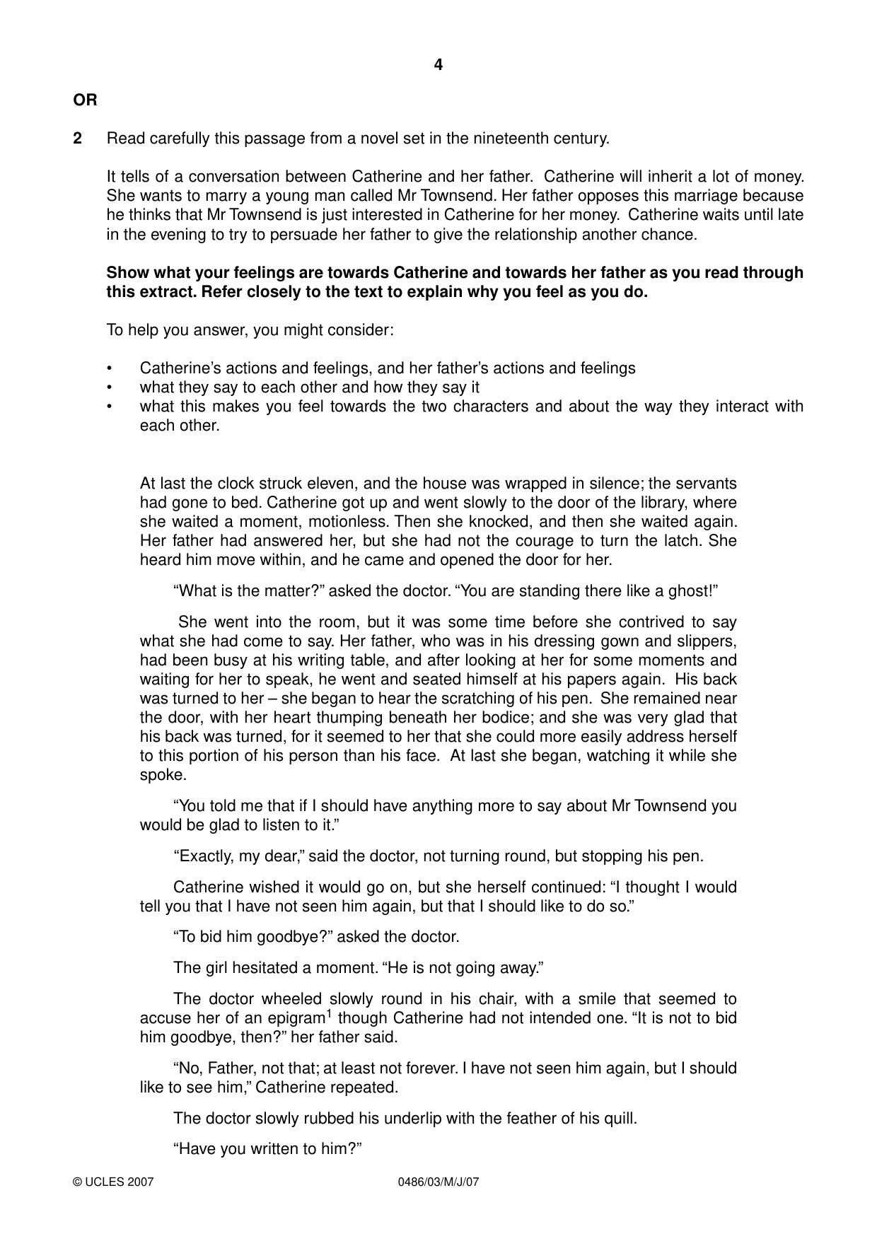 Cambridge IGCSE English - Literature 0486 2007 May/June Paper 3 · Variant 1 question paper, page 4 of 8