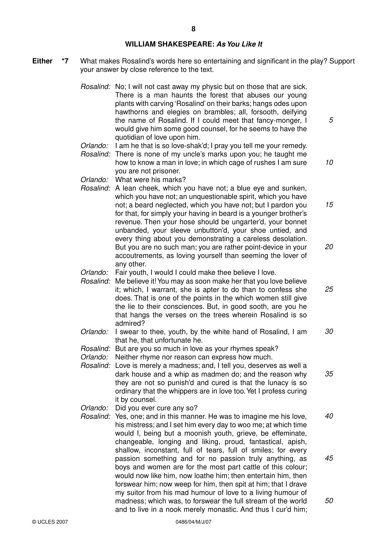 Cambridge IGCSE English - Literature 0486 2007 May/June Paper 4 · Variant 1 question paper, page 6 of 34
