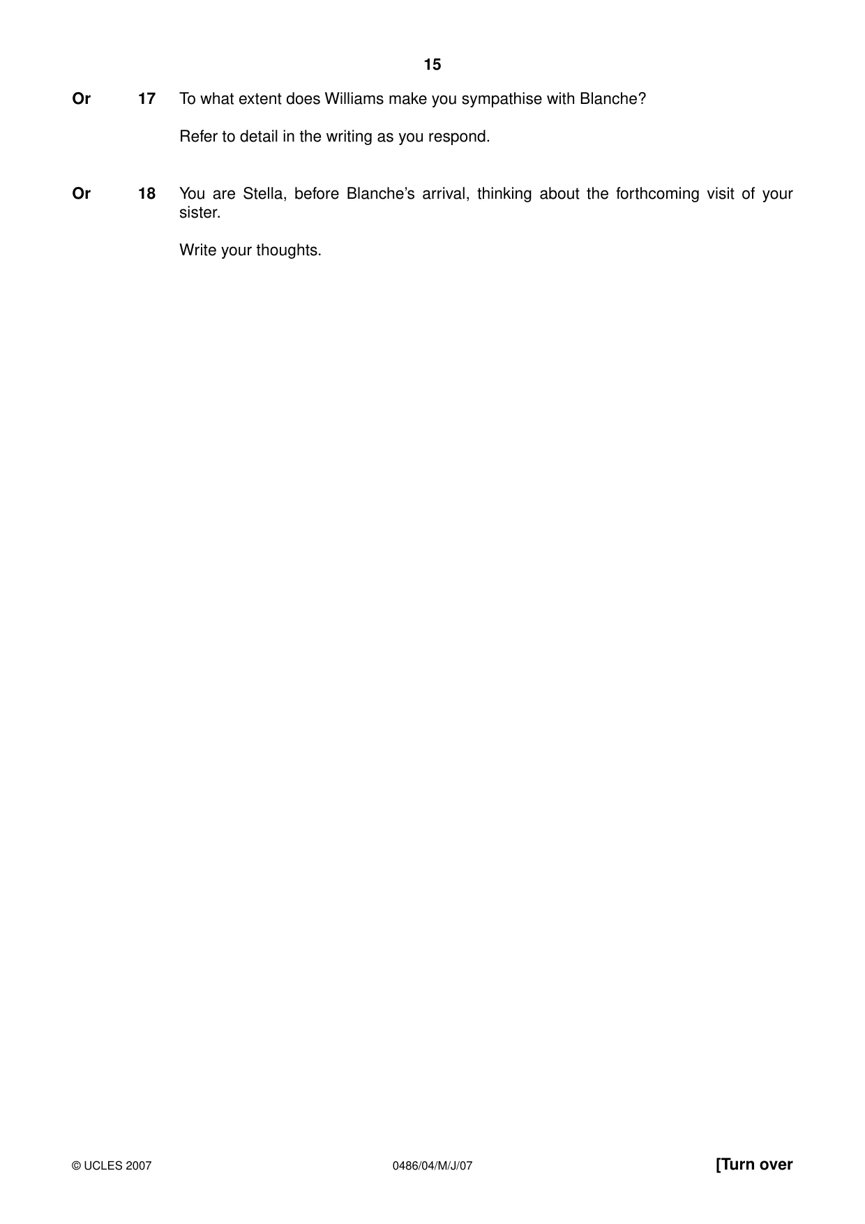 Cambridge IGCSE English - Literature 0486 2007 May/June Paper 4 · Variant 1 question paper, page 13 of 34