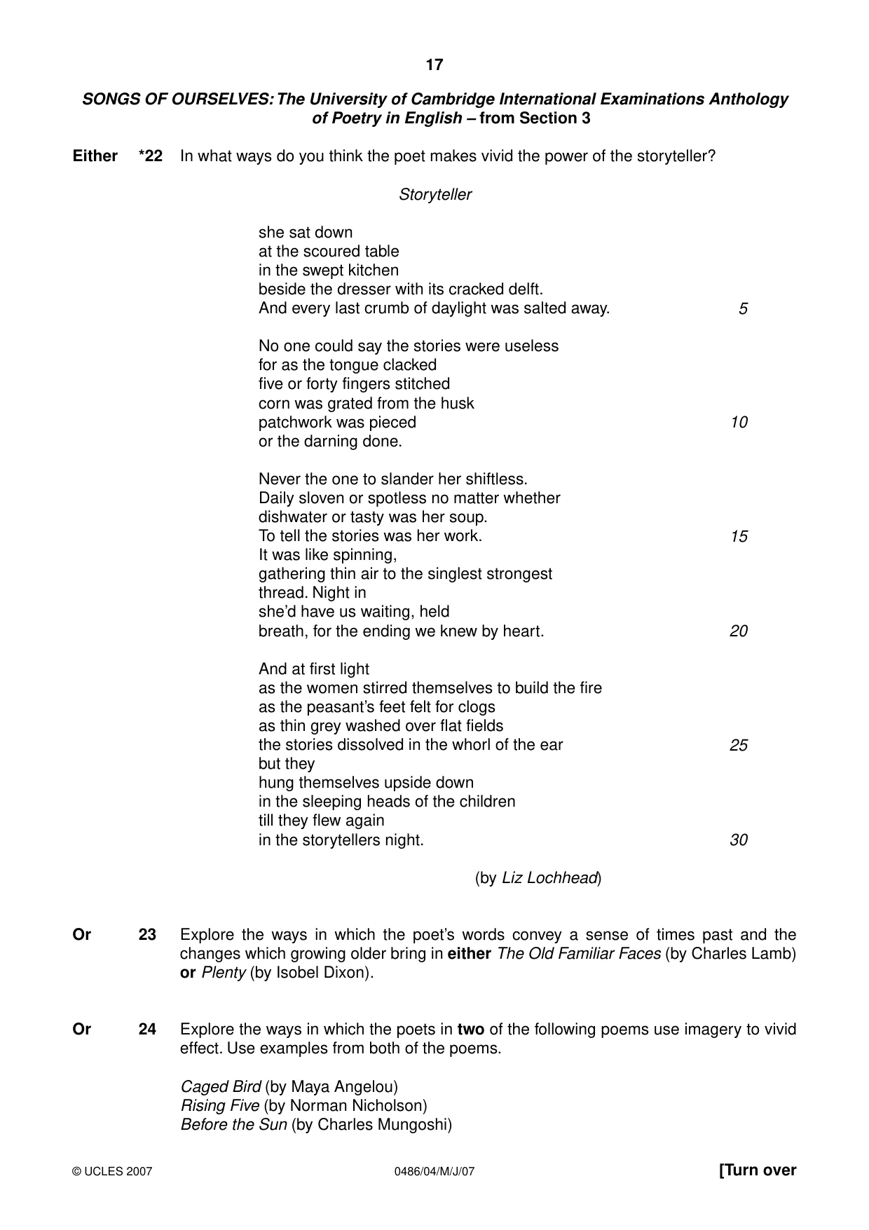 Cambridge IGCSE English - Literature 0486 2007 May/June Paper 4 · Variant 1 question paper, page 15 of 34
