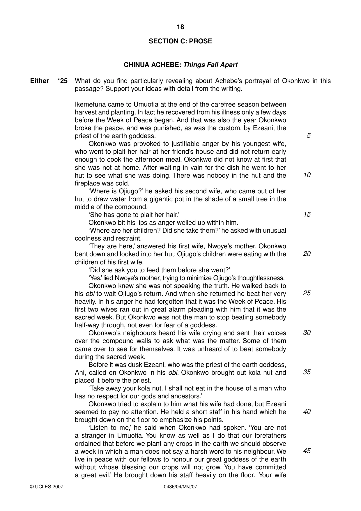 Cambridge IGCSE English - Literature 0486 2007 May/June Paper 4 · Variant 1 question paper, page 16 of 34