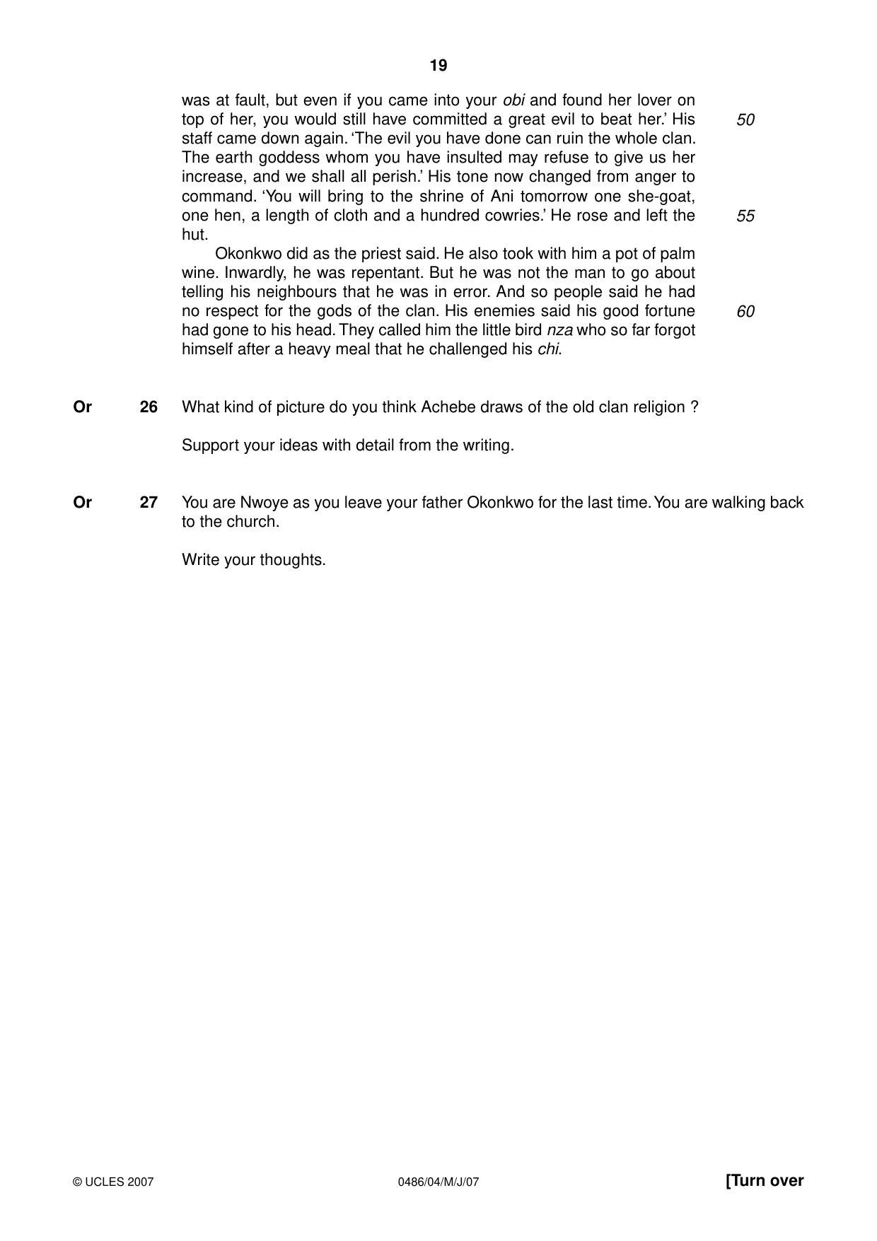 Cambridge IGCSE English - Literature 0486 2007 May/June Paper 4 · Variant 1 question paper, page 17 of 34