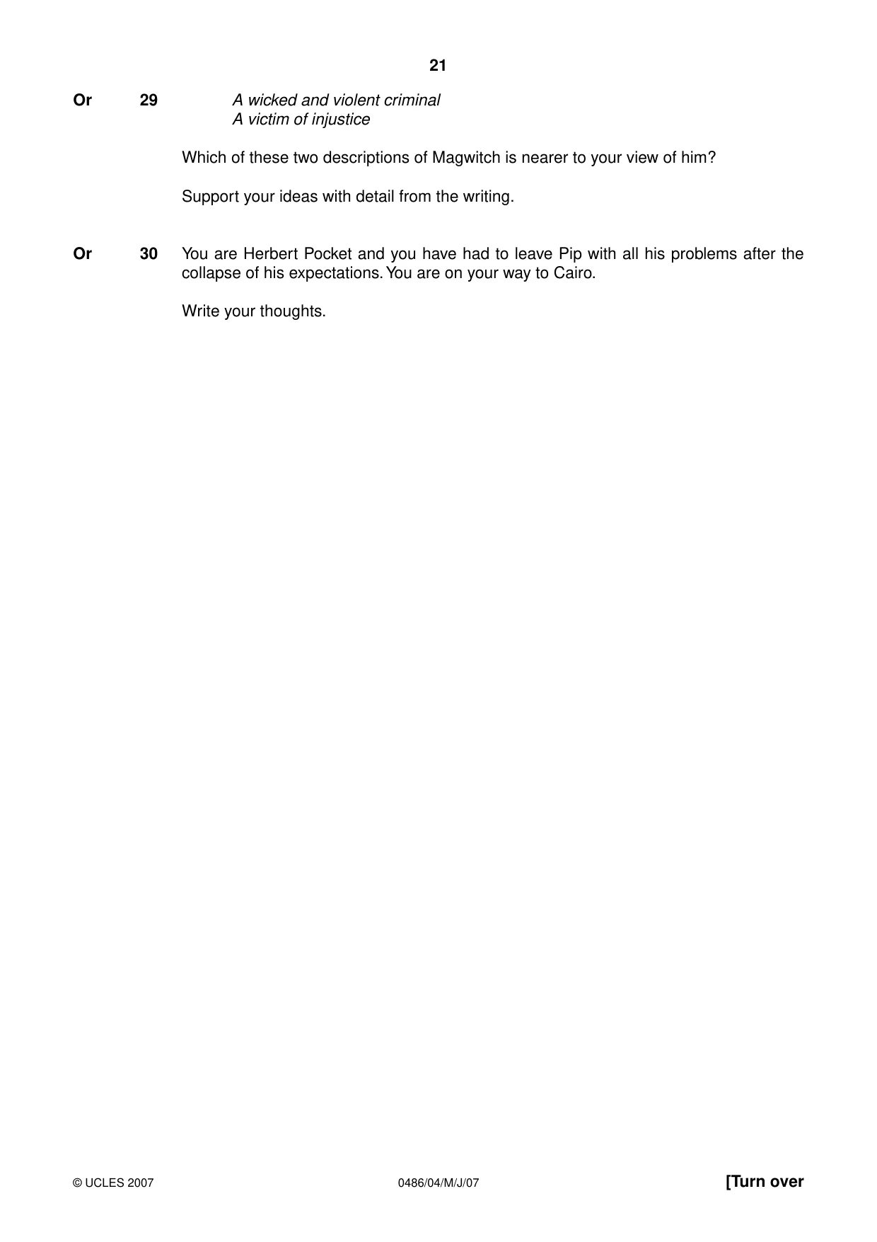 Cambridge IGCSE English - Literature 0486 2007 May/June Paper 4 · Variant 1 question paper, page 19 of 34