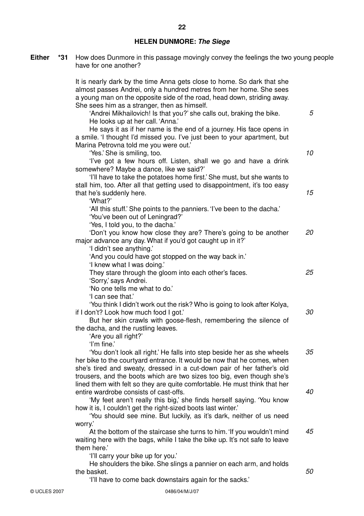 Cambridge IGCSE English - Literature 0486 2007 May/June Paper 4 · Variant 1 question paper, page 20 of 34