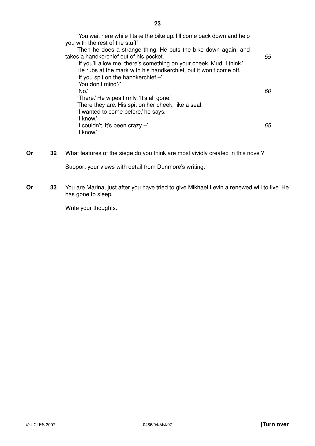 Cambridge IGCSE English - Literature 0486 2007 May/June Paper 4 · Variant 1 question paper, page 21 of 34
