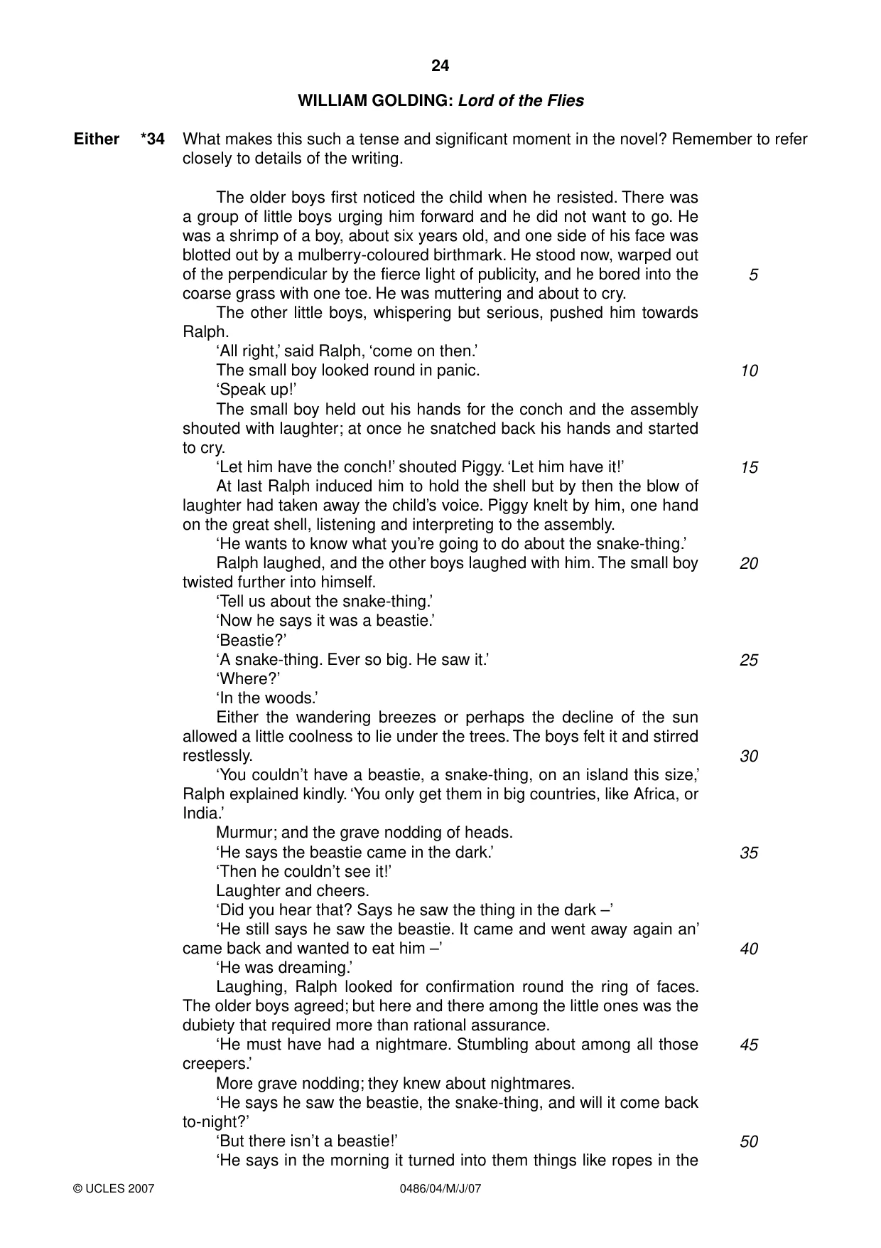 Cambridge IGCSE English - Literature 0486 2007 May/June Paper 4 · Variant 1 question paper, page 22 of 34