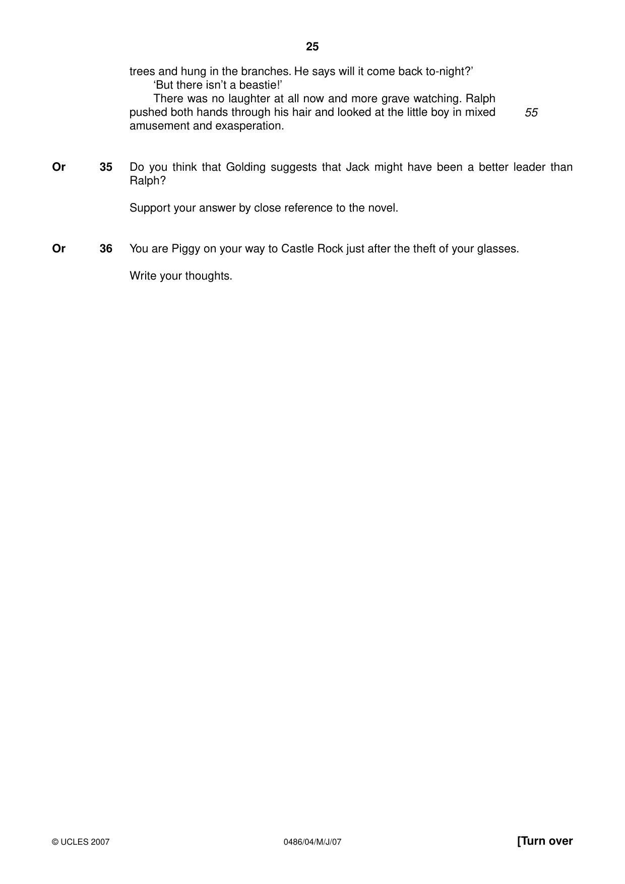 Cambridge IGCSE English - Literature 0486 2007 May/June Paper 4 · Variant 1 question paper, page 23 of 34