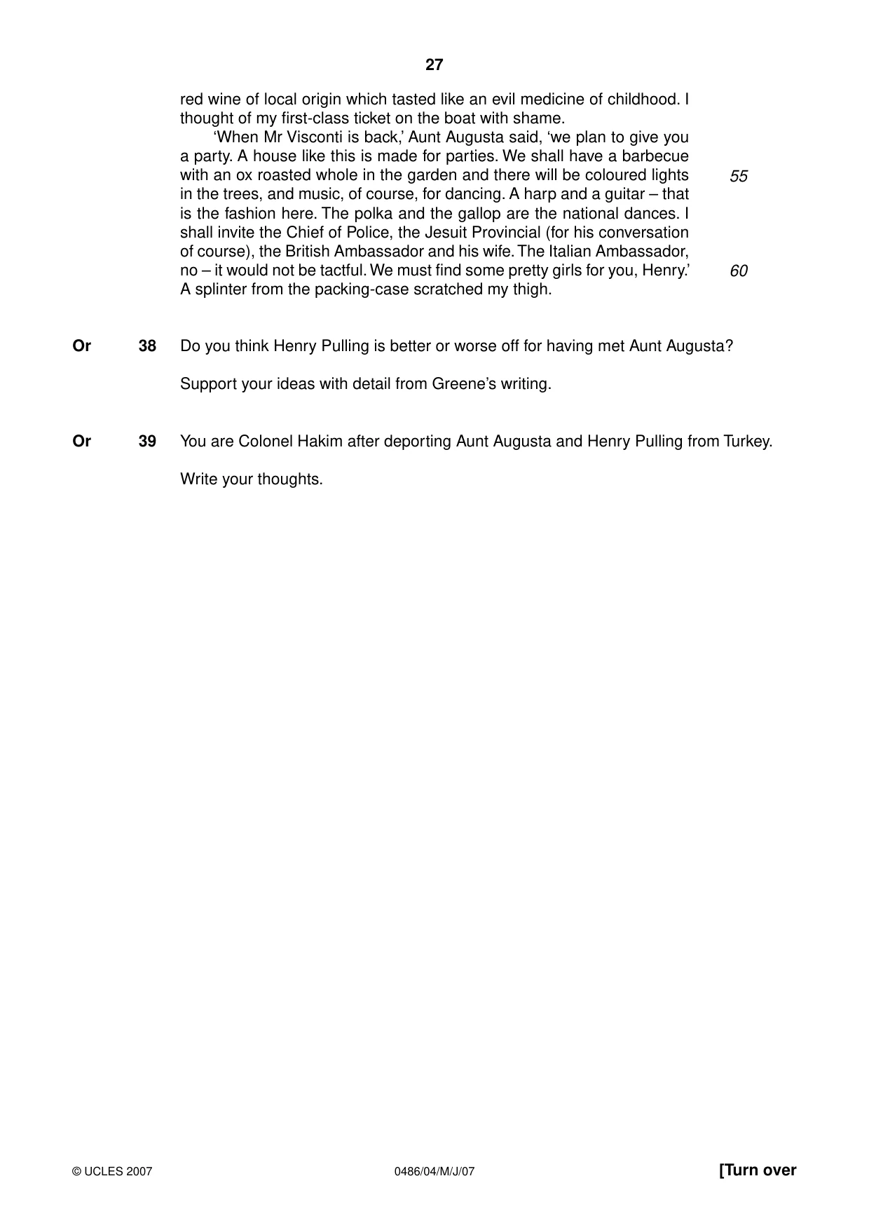 Cambridge IGCSE English - Literature 0486 2007 May/June Paper 4 · Variant 1 question paper, page 25 of 34