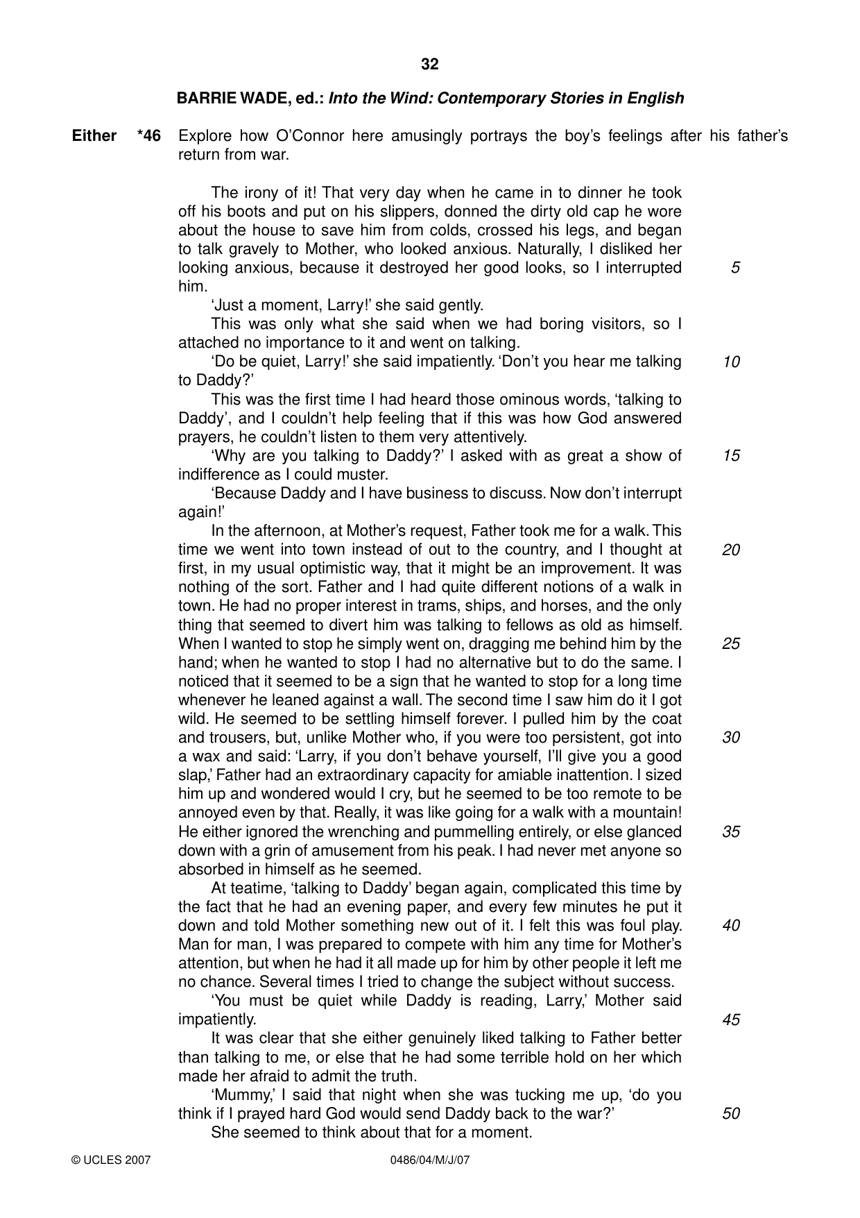 Cambridge IGCSE English - Literature 0486 2007 May/June Paper 4 · Variant 1 question paper, page 30 of 34