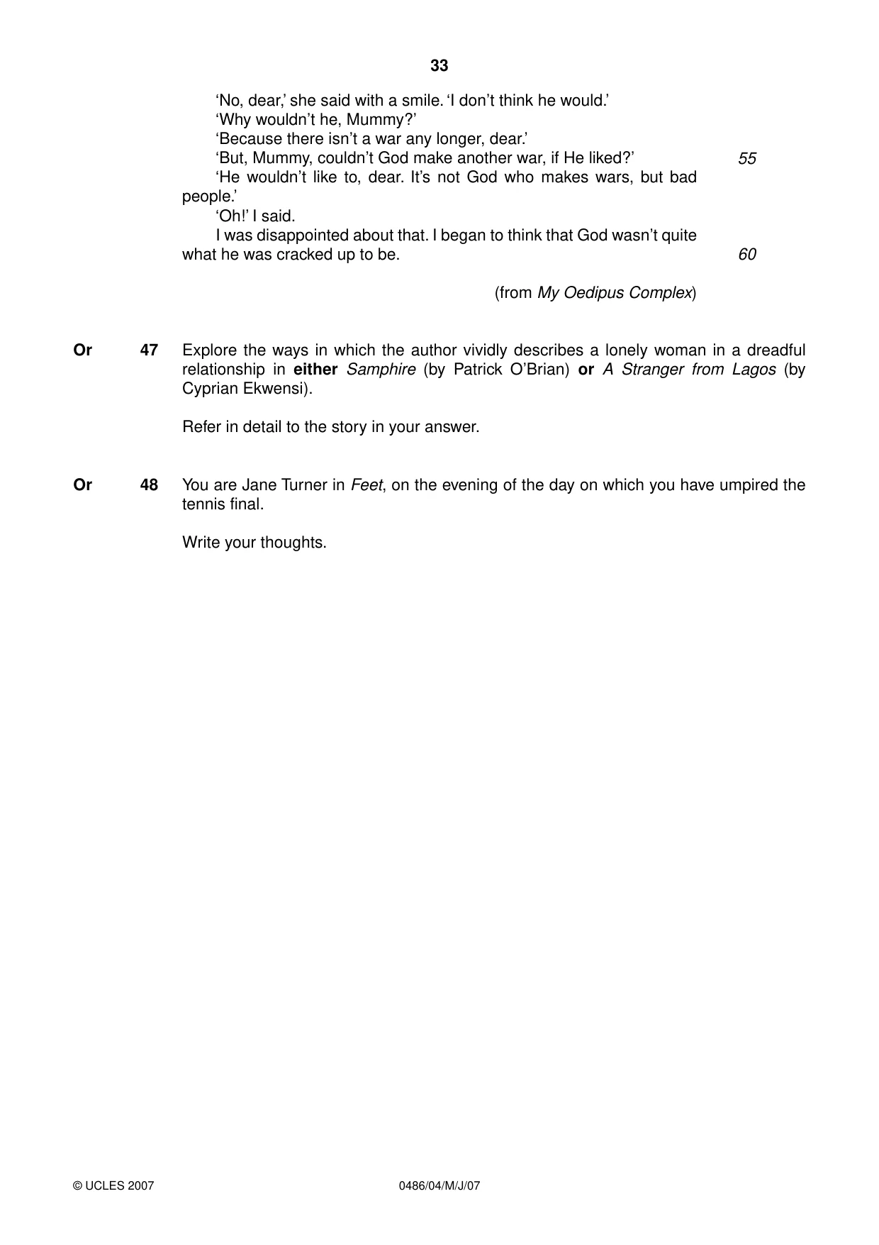 Cambridge IGCSE English - Literature 0486 2007 May/June Paper 4 · Variant 1 question paper, page 31 of 34