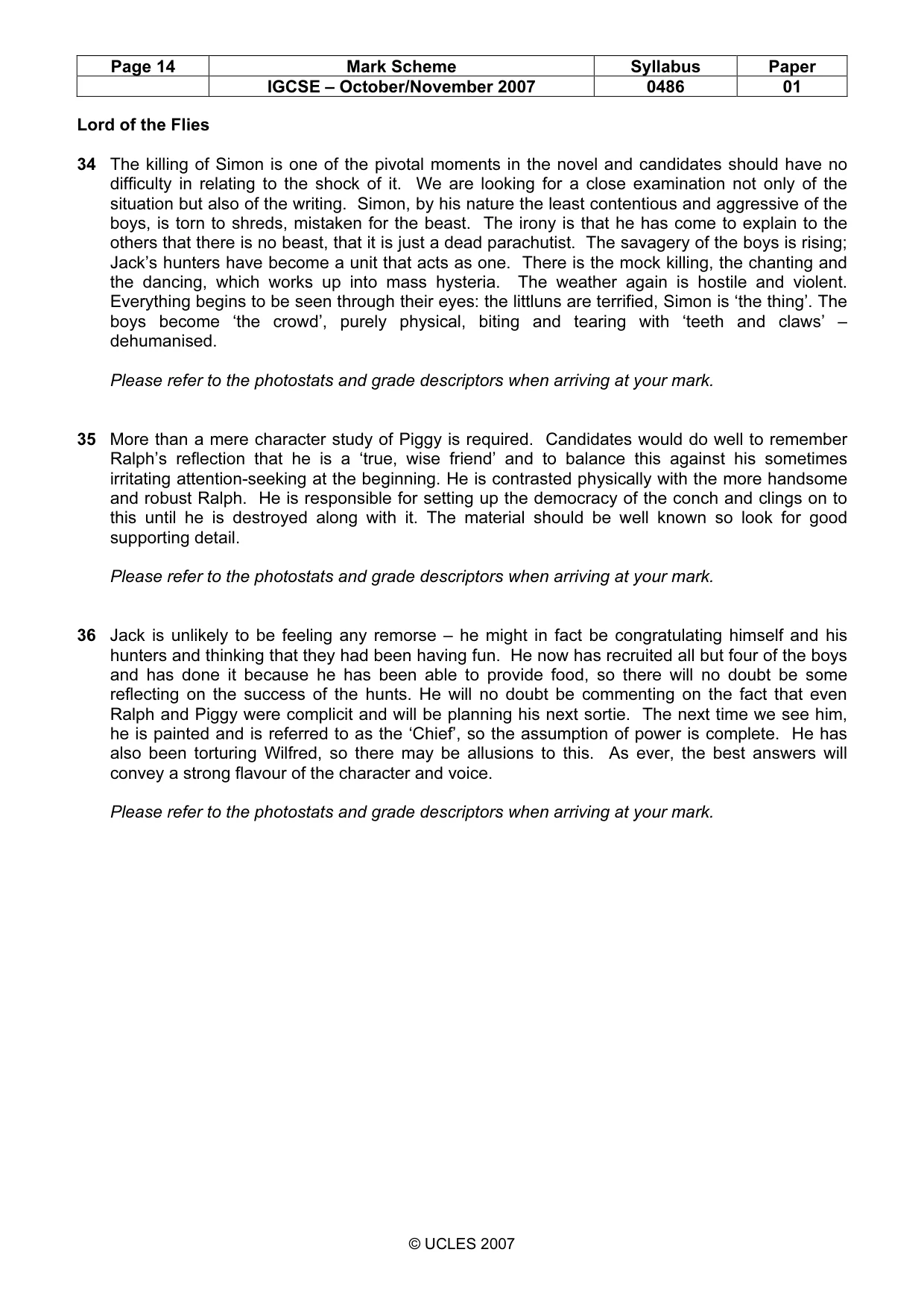 Mark scheme, page 14 of 18