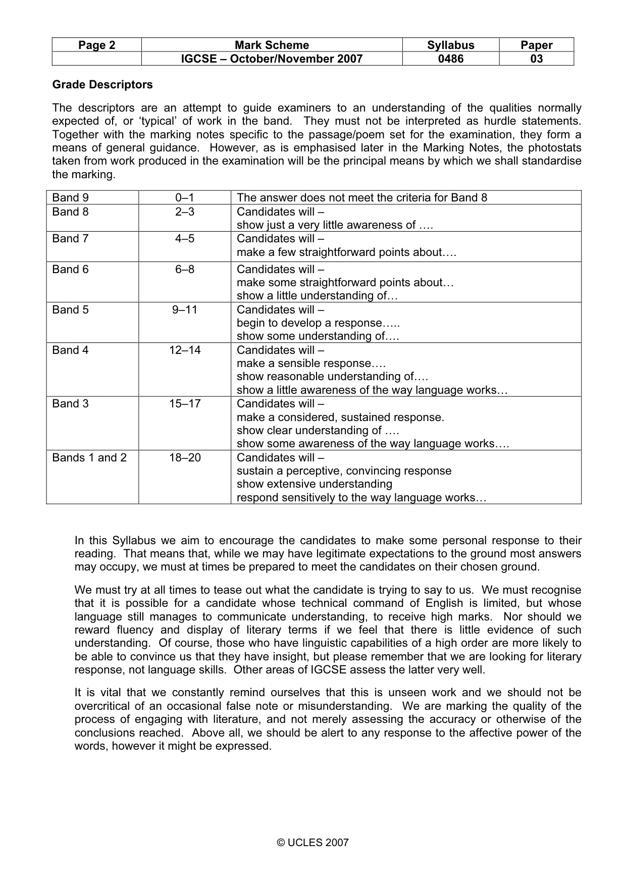 Mark scheme, page 2 of 5