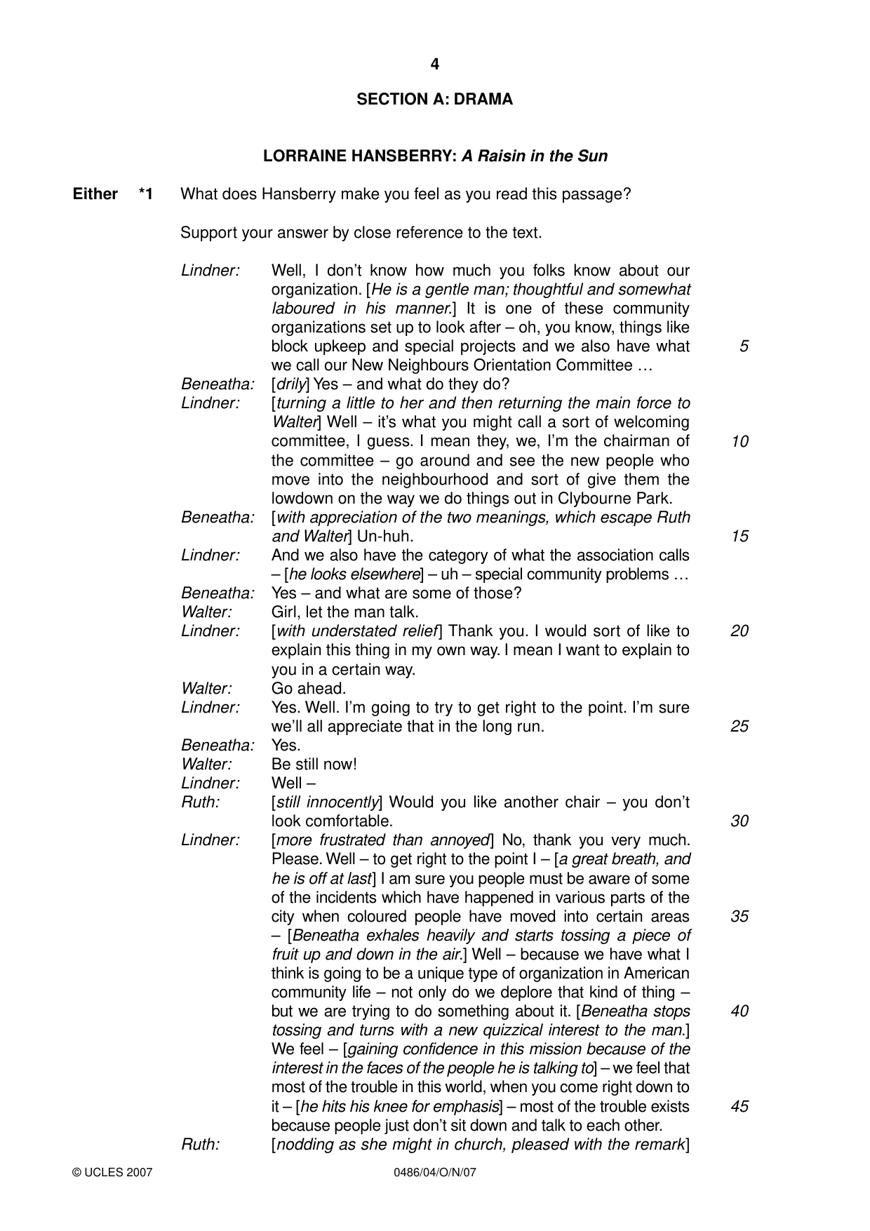 Cambridge IGCSE English - Literature 0486 2007 Oct/Nov Paper 4 · Variant 0 question paper, page 4 of 34