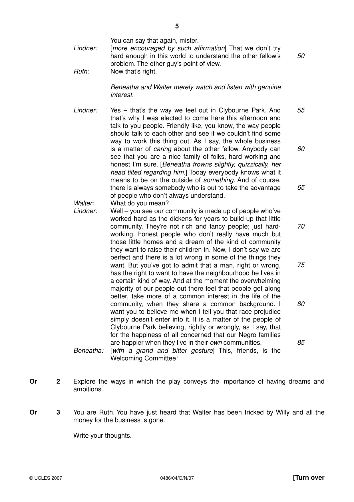 Cambridge IGCSE English - Literature 0486 2007 Oct/Nov Paper 4 · Variant 0 question paper, page 5 of 34