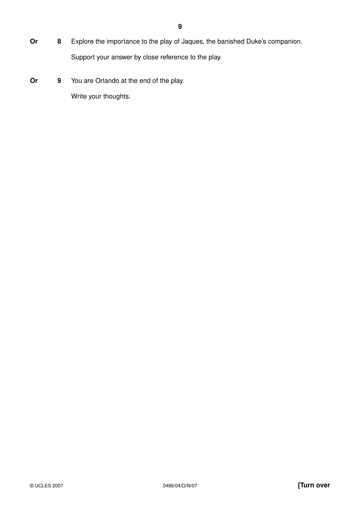 Cambridge IGCSE English - Literature 0486 2007 Oct/Nov Paper 4 · Variant 0 question paper, page 7 of 34