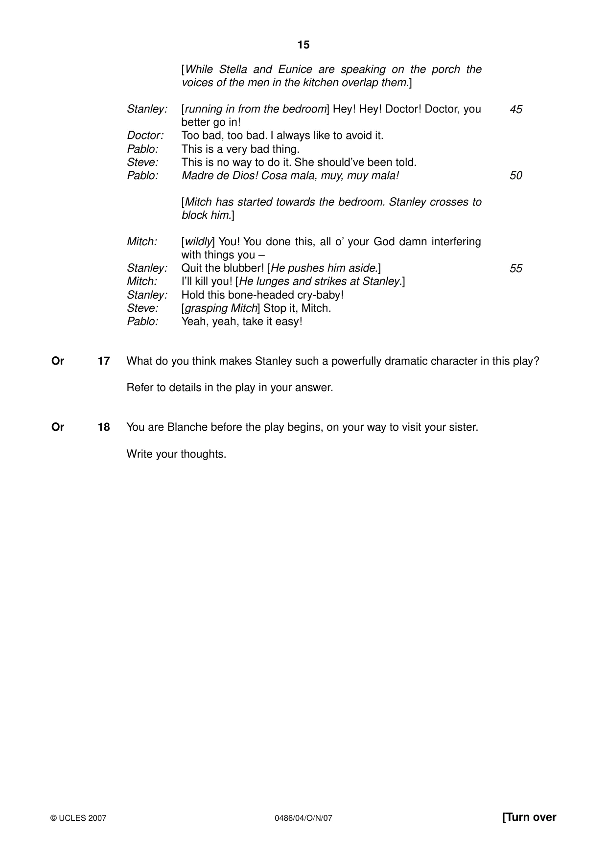 Cambridge IGCSE English - Literature 0486 2007 Oct/Nov Paper 4 · Variant 0 question paper, page 13 of 34