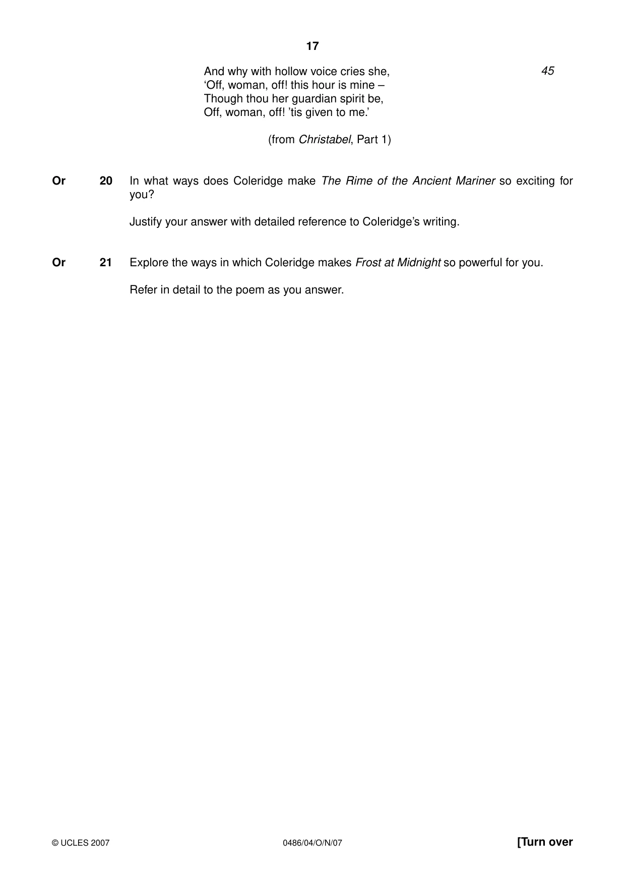 Cambridge IGCSE English - Literature 0486 2007 Oct/Nov Paper 4 · Variant 0 question paper, page 15 of 34